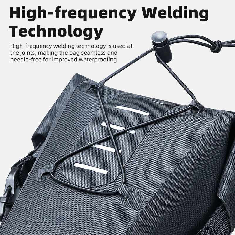 Backpack with high-frequency welding technology feature highlighted