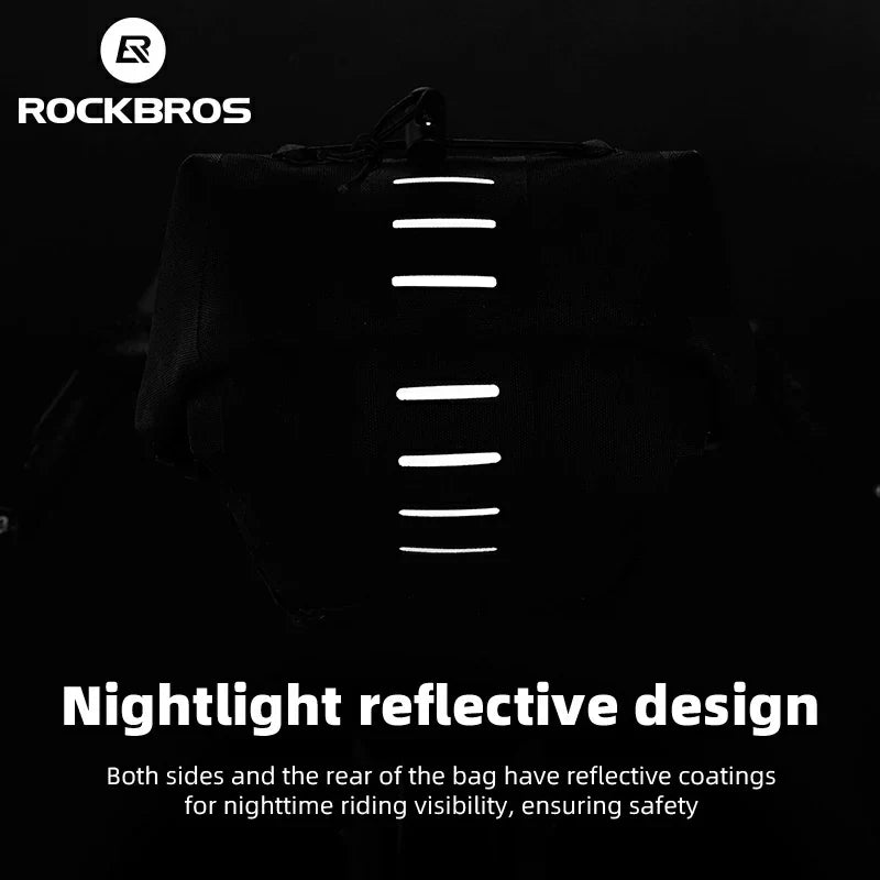 Black bag with reflective design on a black background, featuring the RockBros brand.