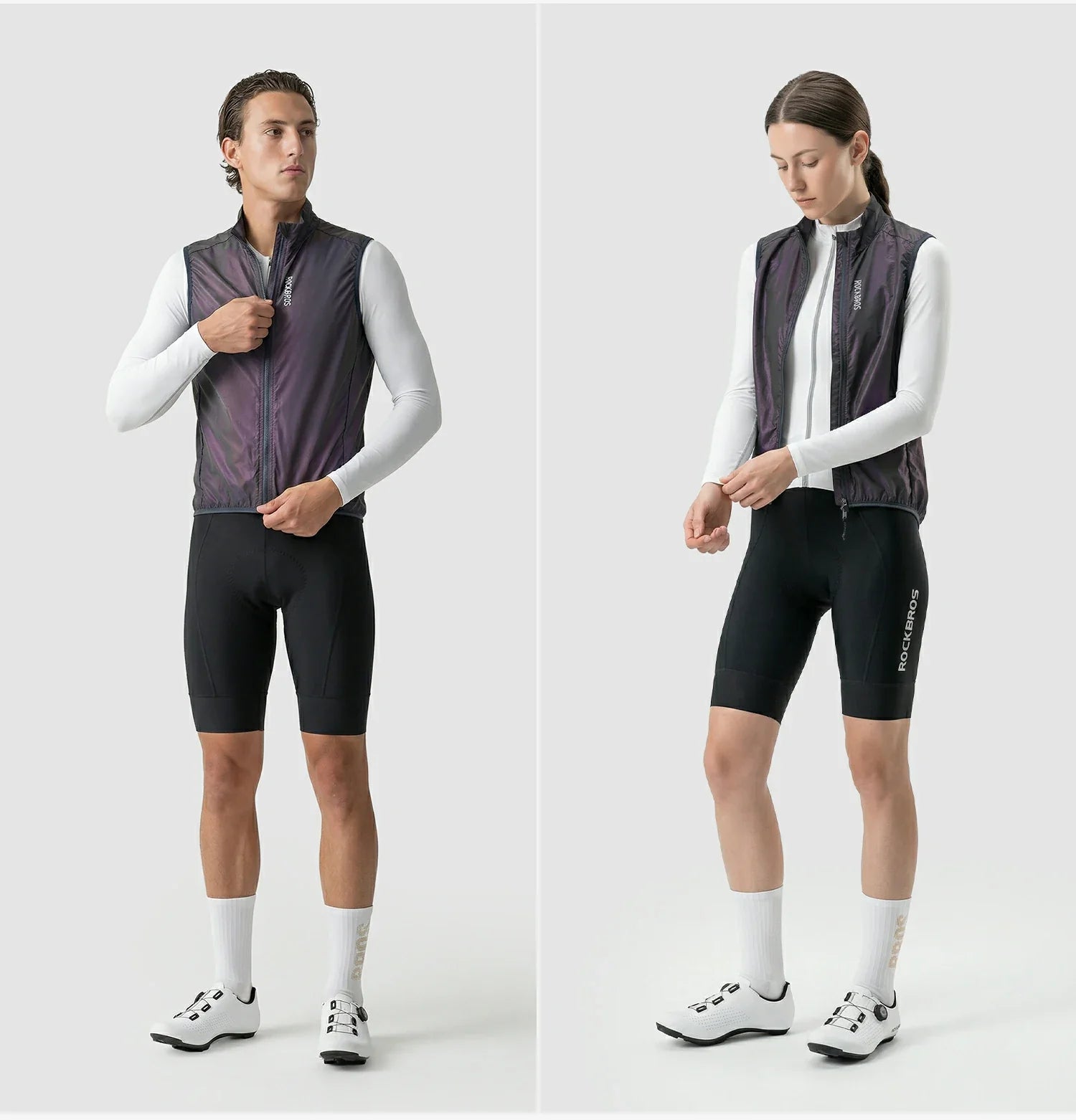 close up of the reflective logo and side mesh panels on a purple cycling vest