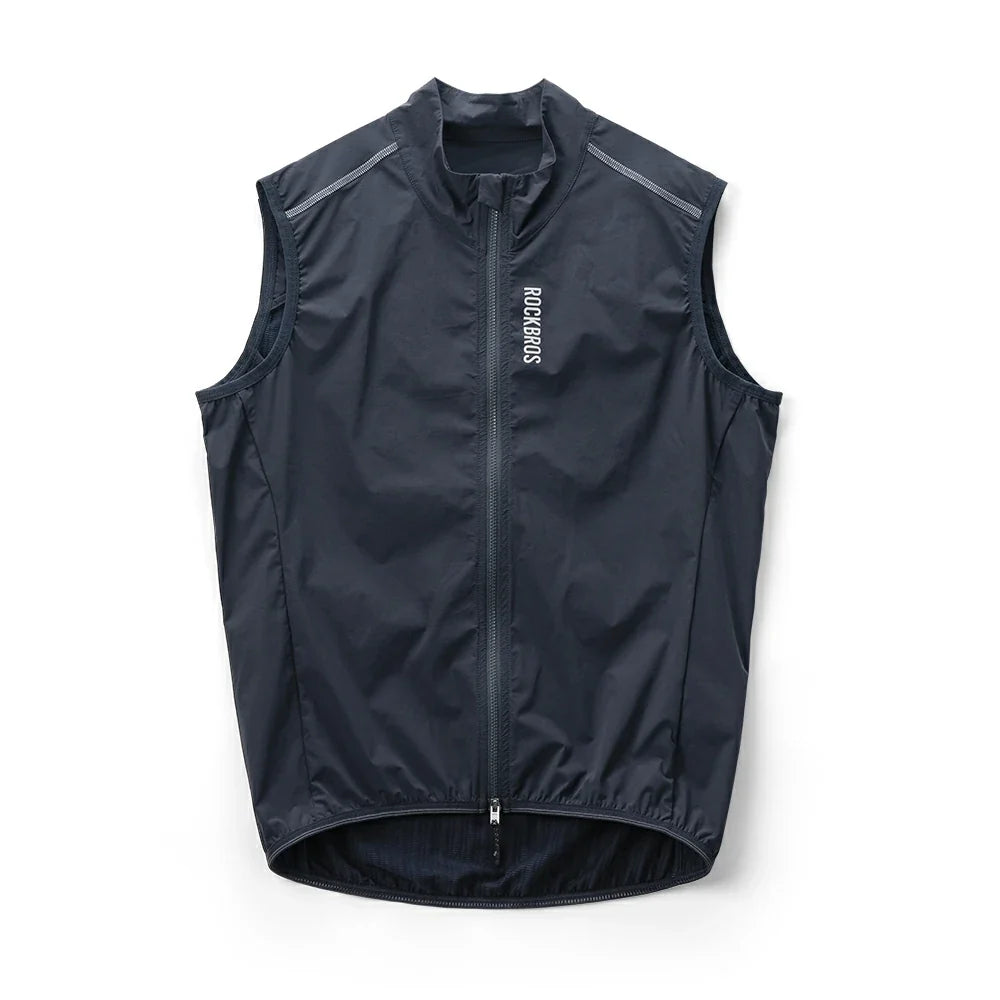 Lightweight windproof ROCKBROS sleeveless cycling vest with breathable mesh back for spring summer bike riding #color_Dark blue