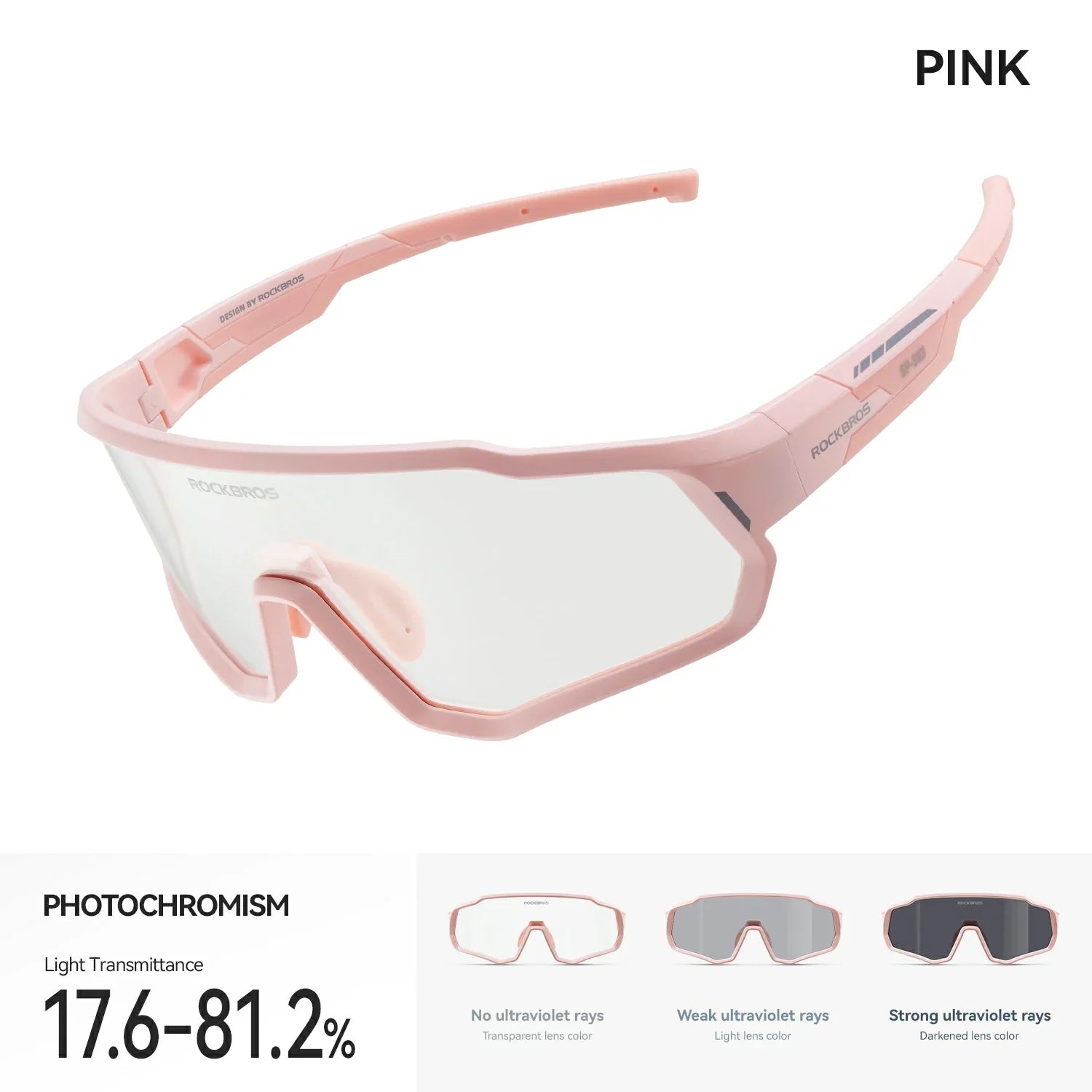 Pink sunglasses with photochromic lenses on a white background #color_Pink / Photochromic Clear