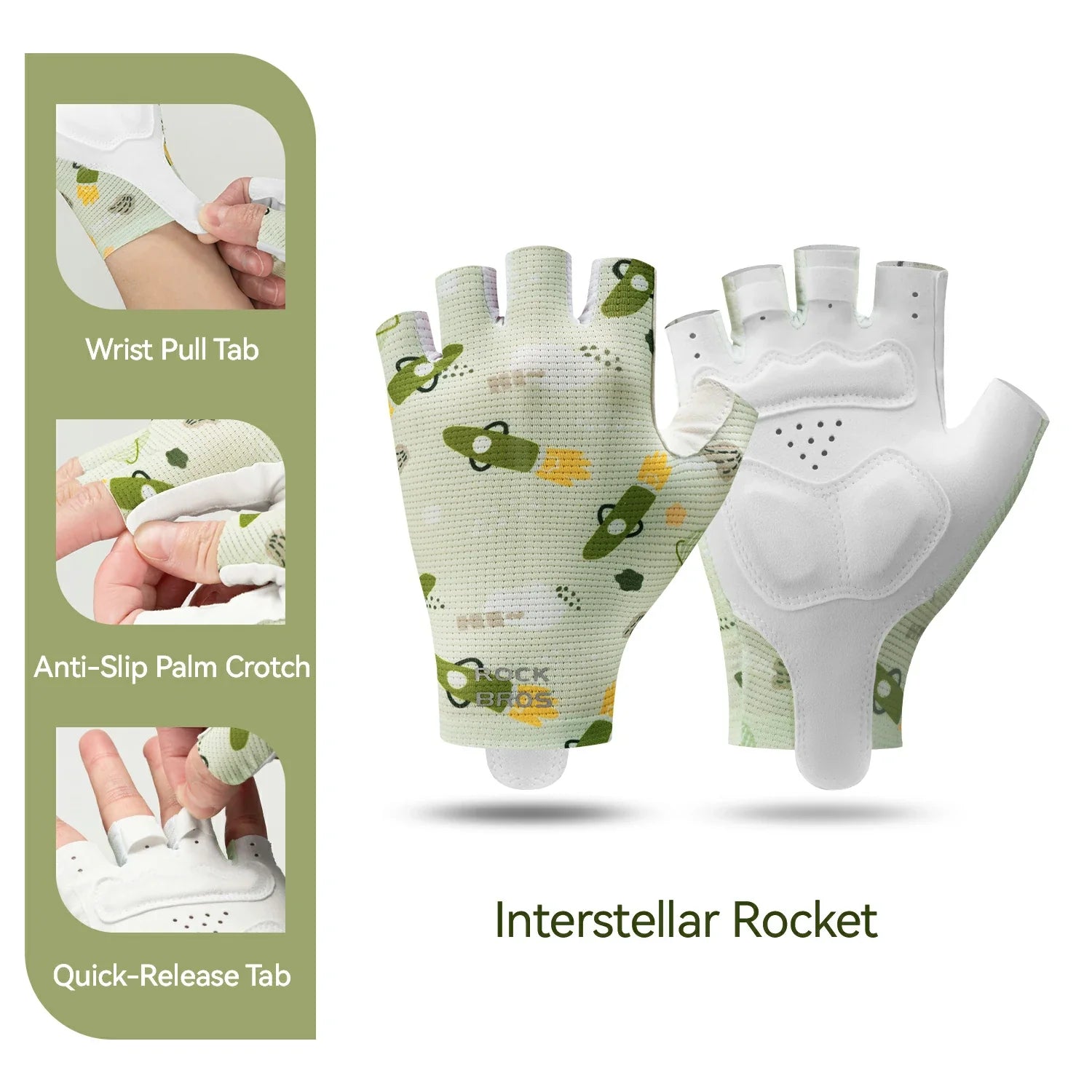 Children's gloves with design elements and packaging on a white background #Color_Green