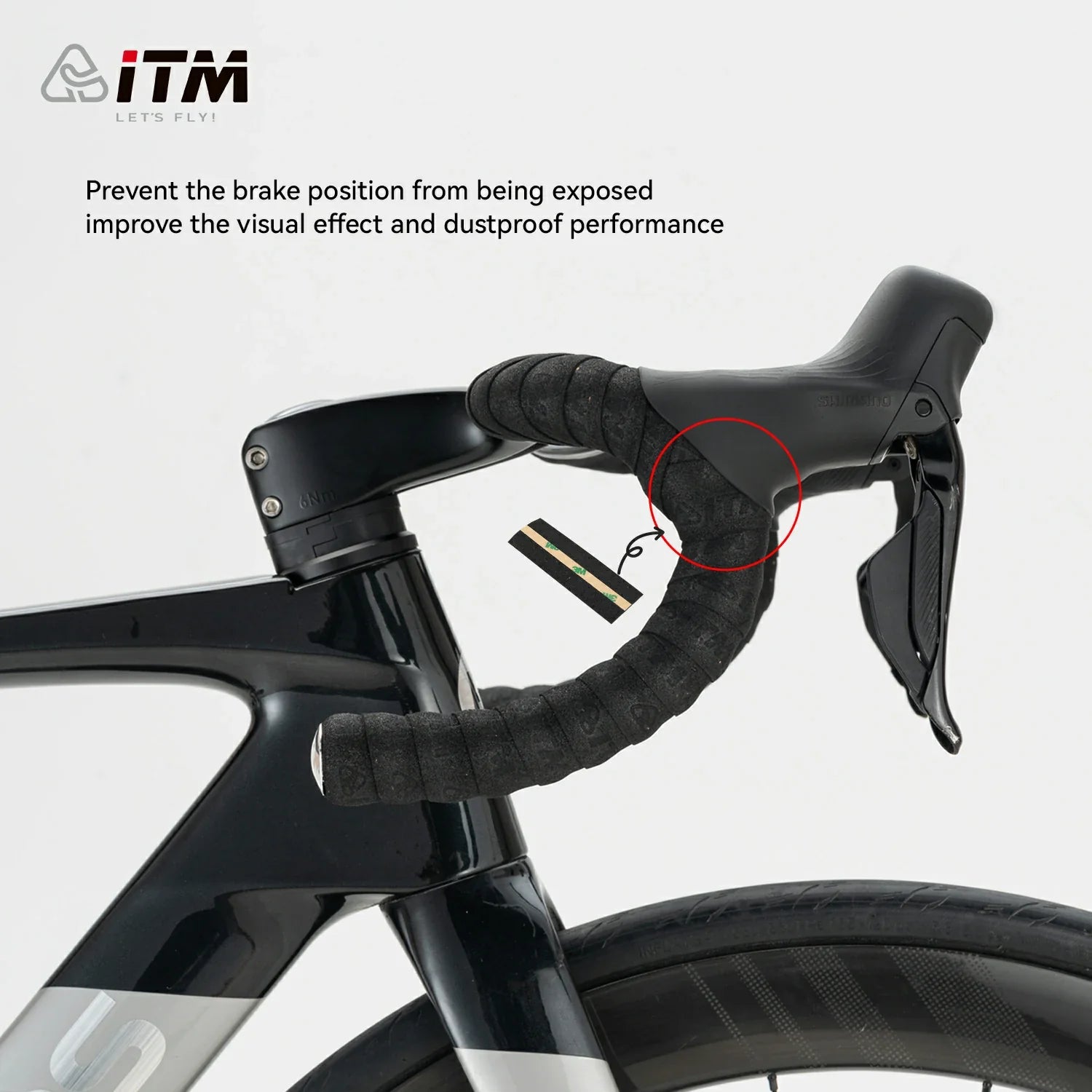 Black bar tape wrapped neatly around a road bike brake hood.