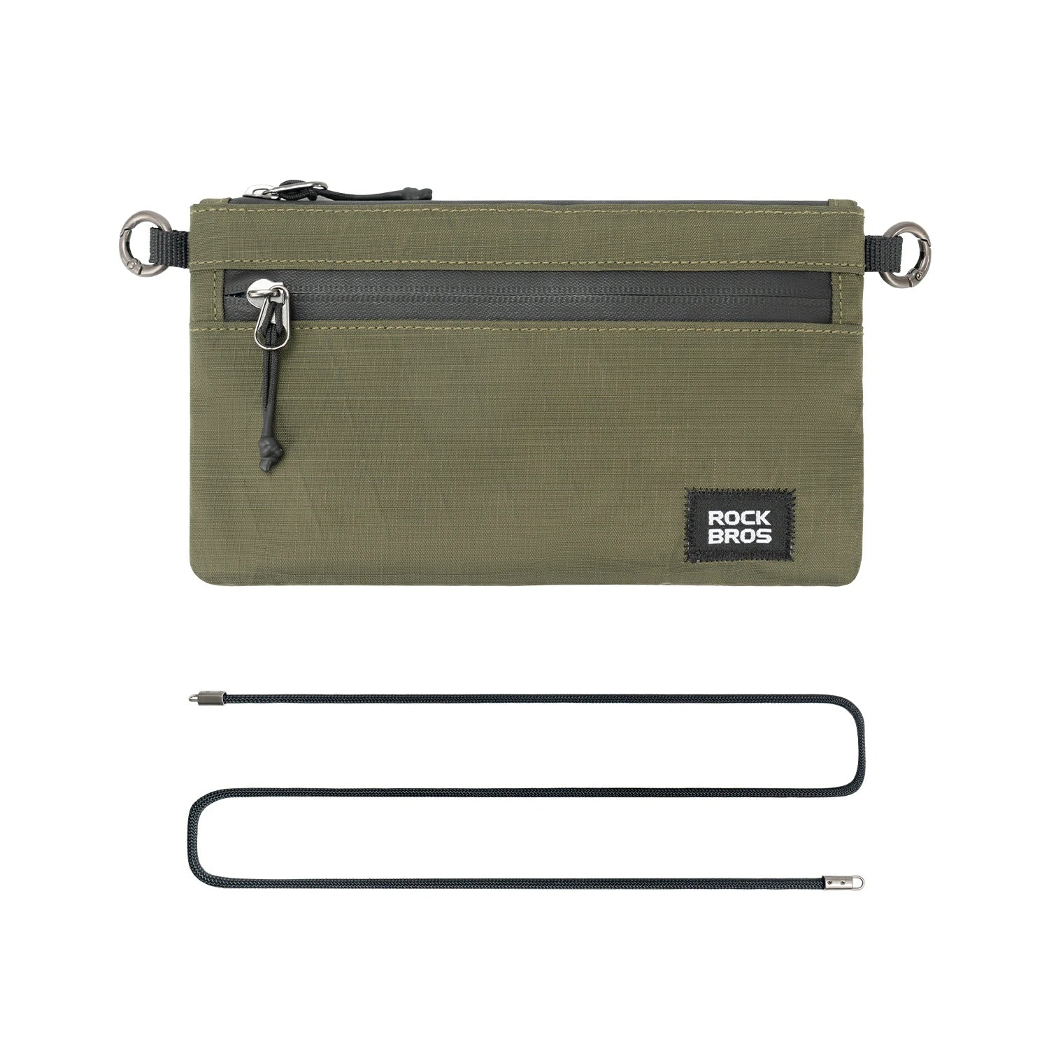 Green pouch with a strap and 'RockBros' branding on a white background #color_Green