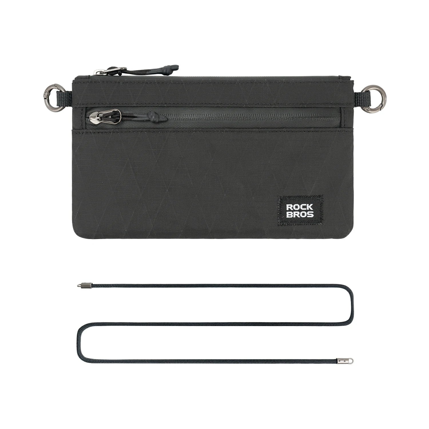 Black pouch with a strap and 'Rock Bros' branding on a white background #color_Black