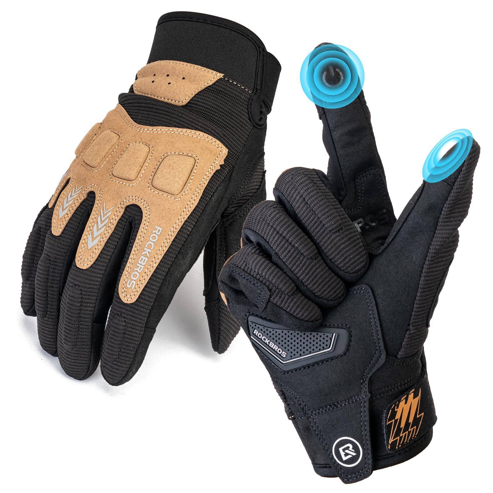 Pair of gloves with black and brown design on a white background #color_Black brown