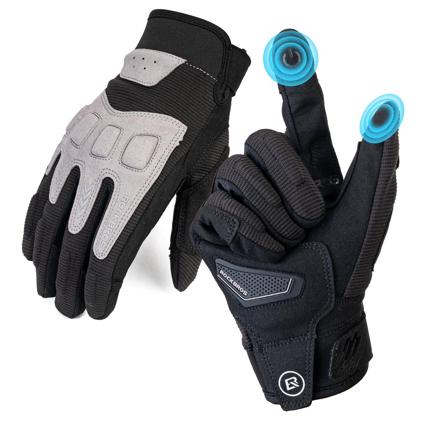 Pair of black and gray gloves with blue accents on a white background #color_gray