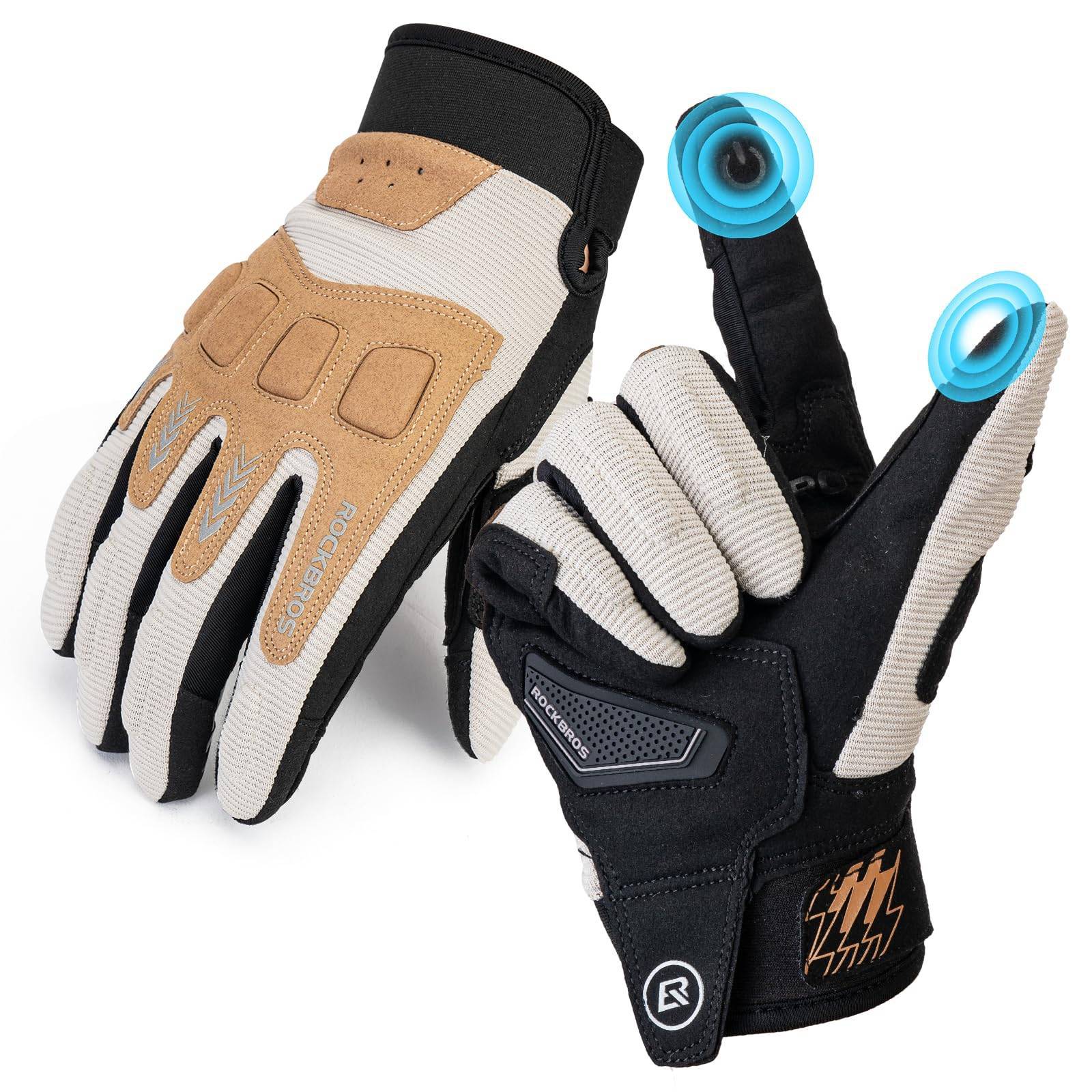 ROCKBROS winter cycling gloves for men breathable design #color_White brown