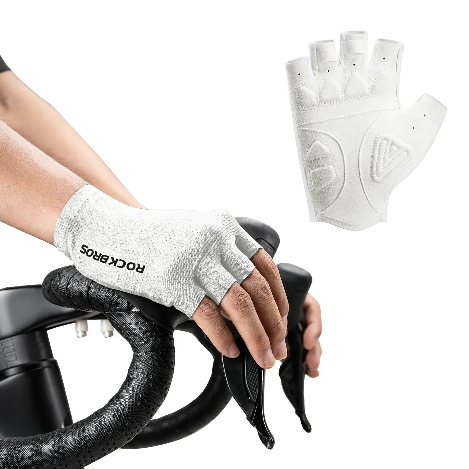 ROCKBROS cycling gloves half finger sbr padded#Color_White