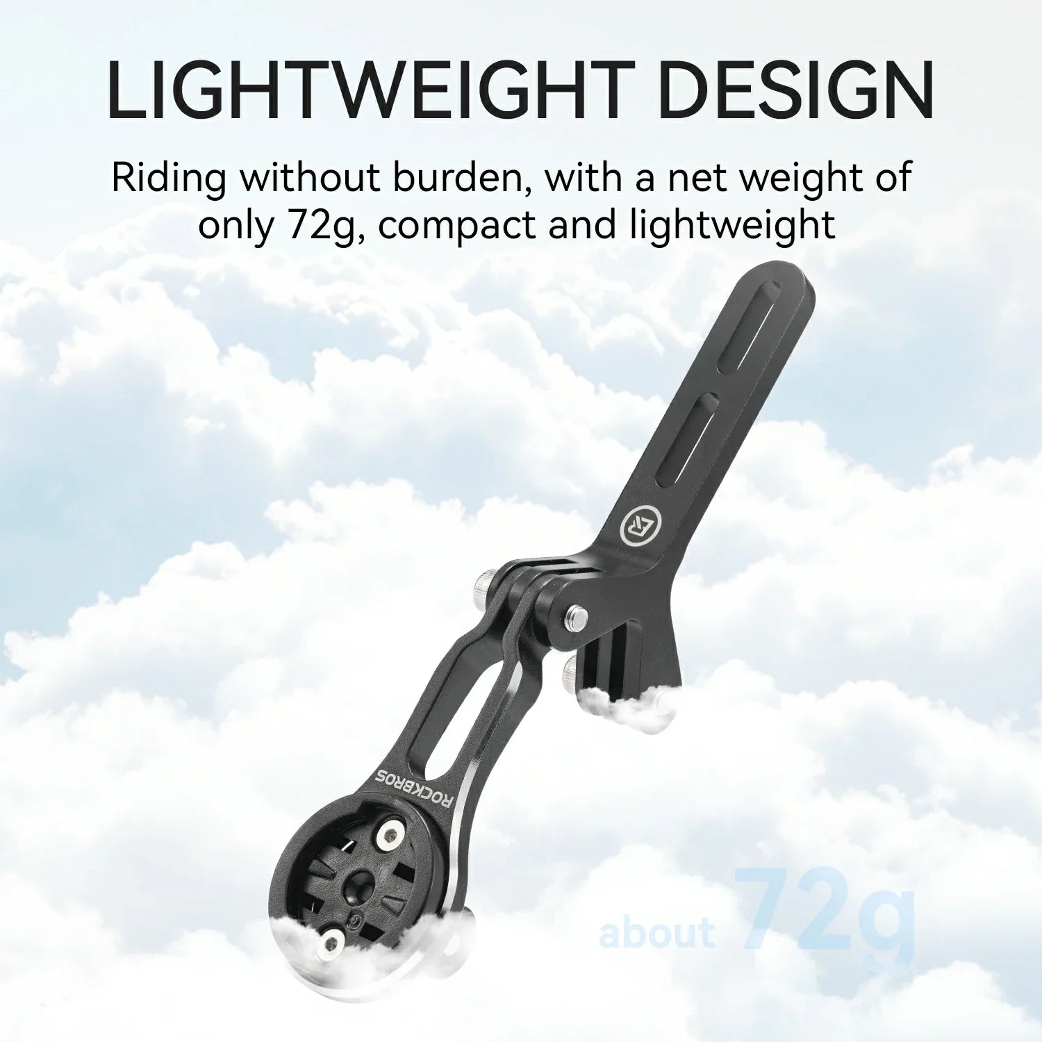 Lightweight design product with text about weight and compactness against a cloudy sky background