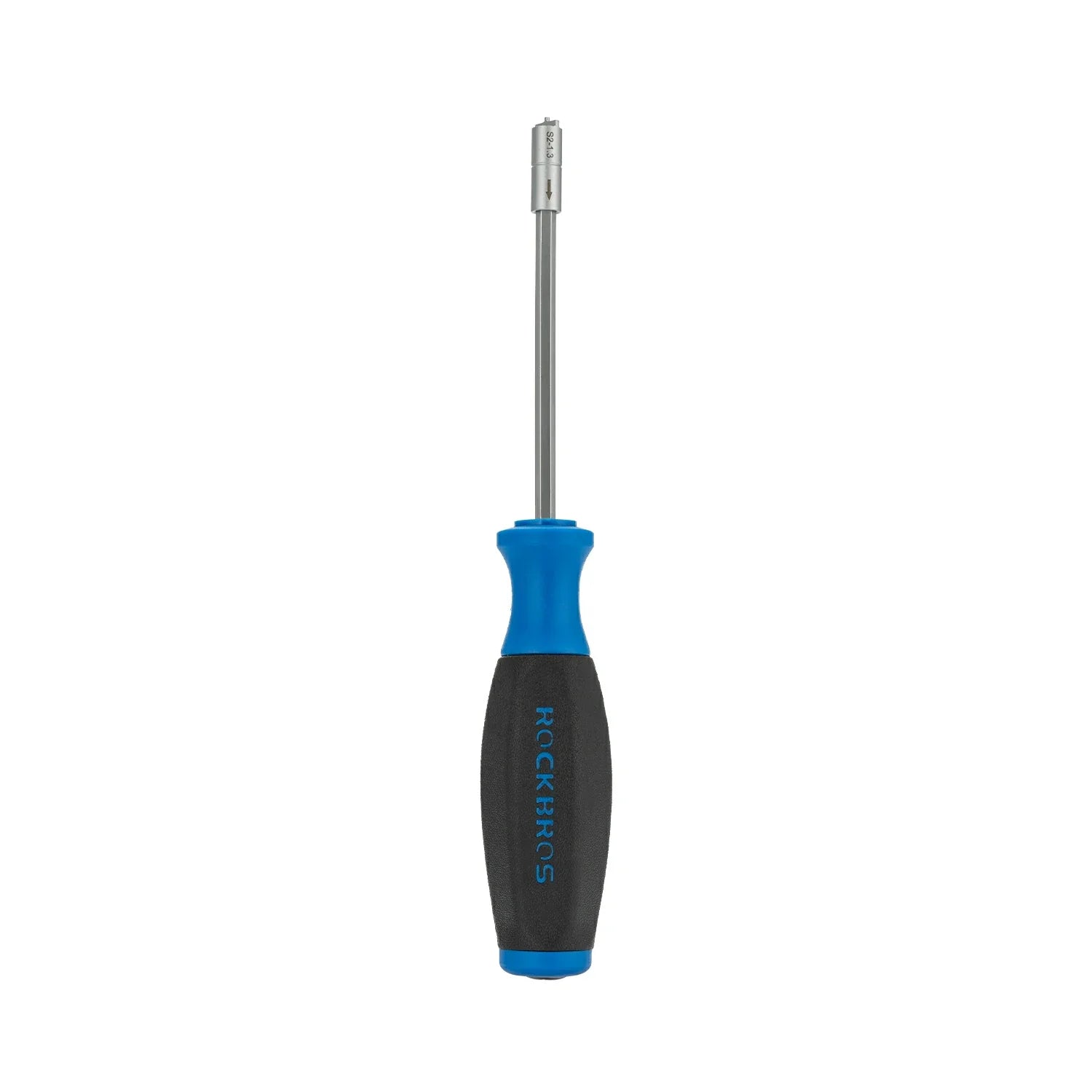 A precision screwdriver with a silver metal shaft and a dual-color handle featuring a textured black grip and a blue accent section. The brand name 'MCKINNEY' is printed vertically in blue on the black handle. #Size_Spoke Wrench