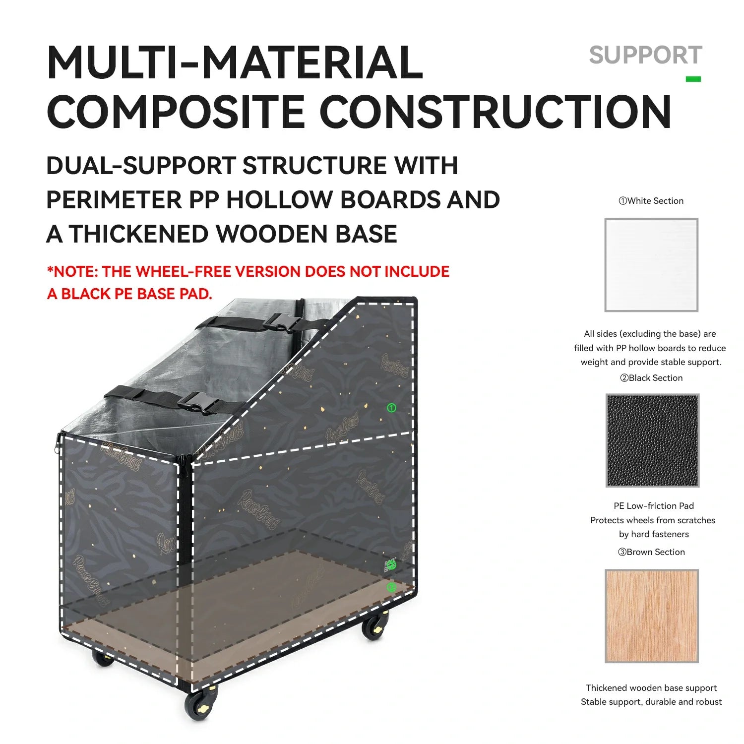 Multimaterial composite construction product with text and color swatches on a white background