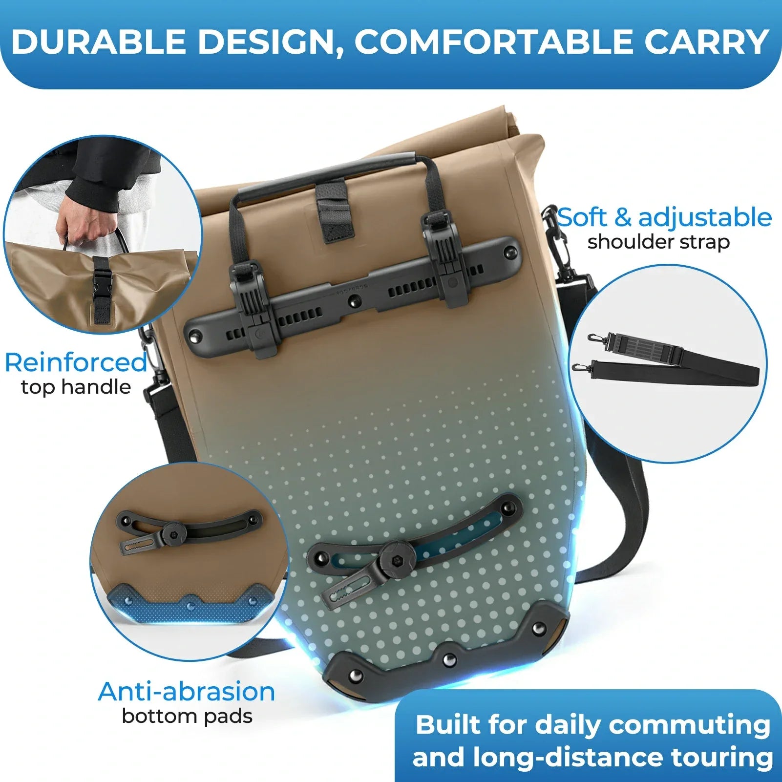 Fully waterproof bike pannier bag 20L in black#Color_Full-Reflective
