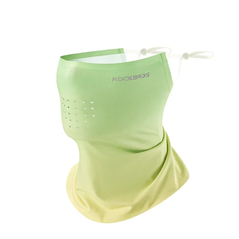 Green neck gaiter with 'RockBros' branding on a white background #color_Green Yellow