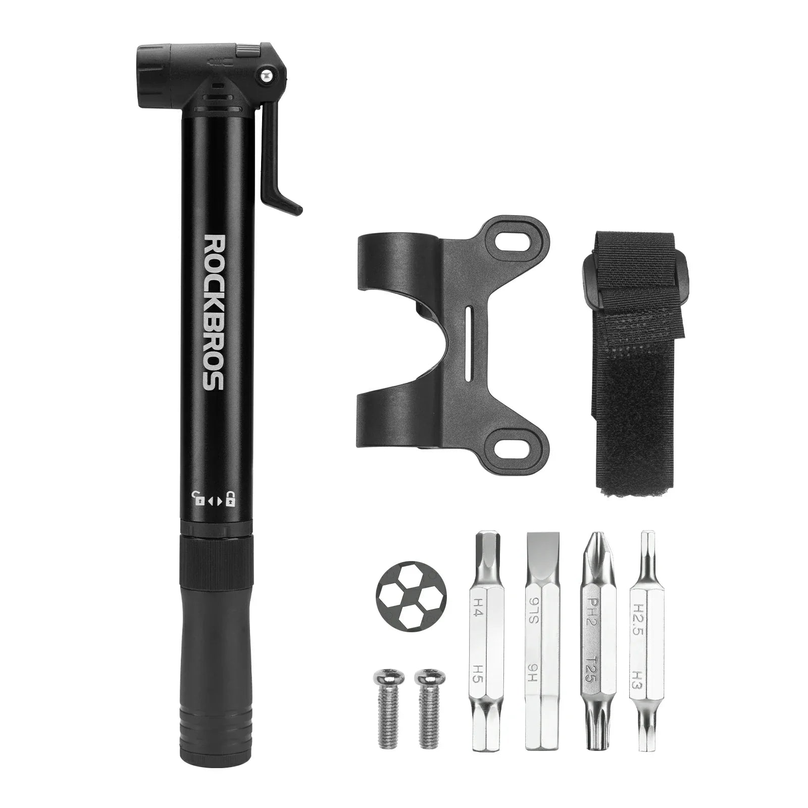 Mini bike pump with 8-in-1 ratchet tool