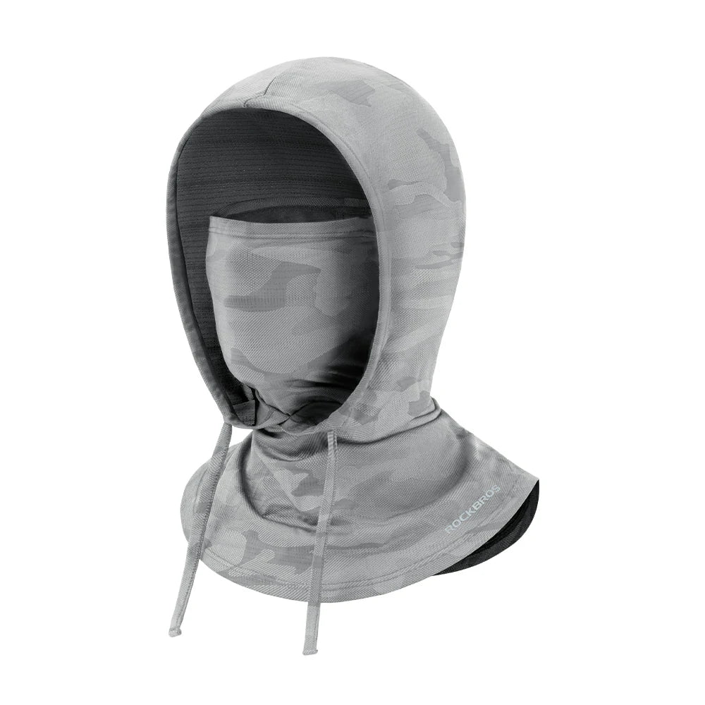 Gray hooded neck gaiter with camouflage pattern on a white background #Color_Gray