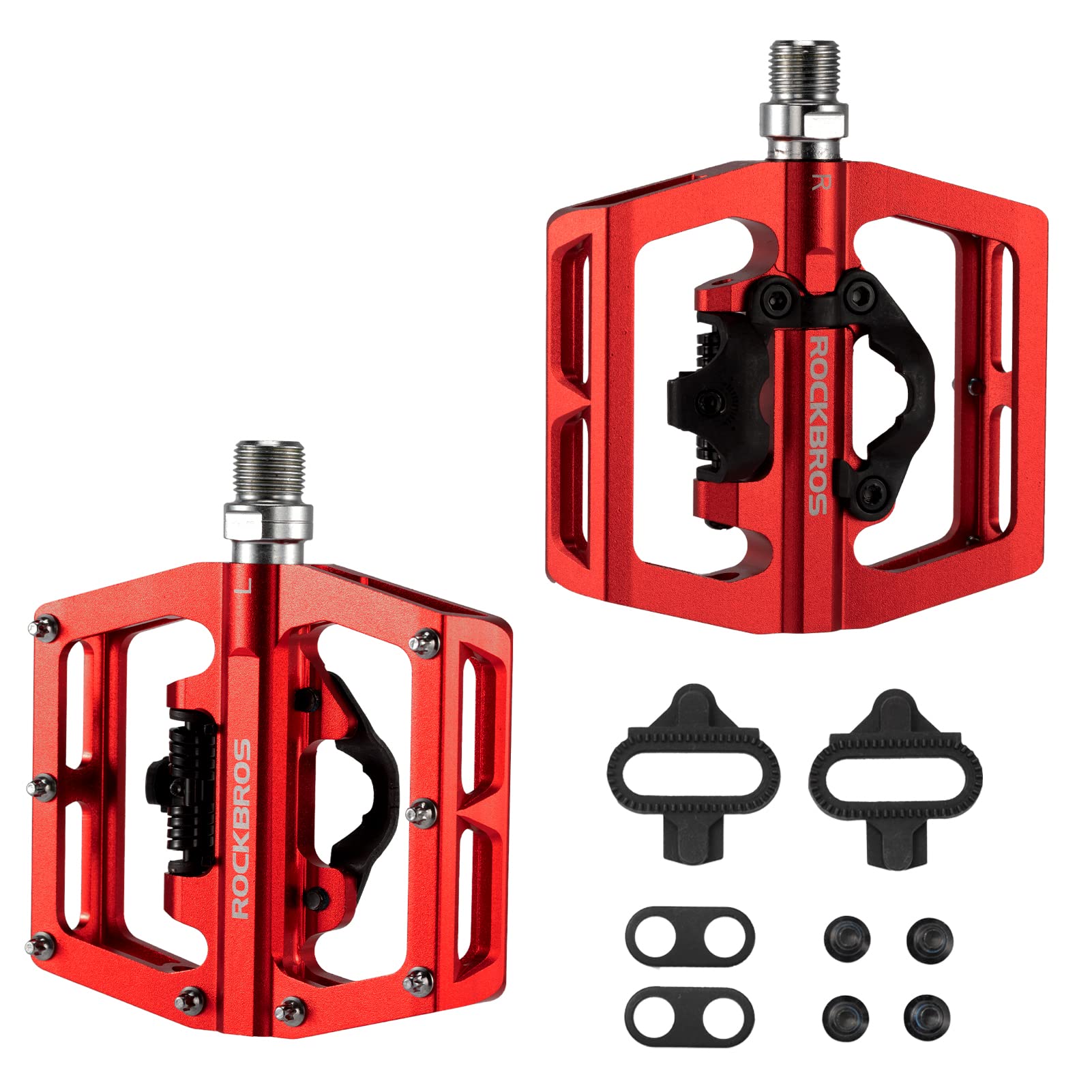 ROCKBROS MTB Aluminum Bike Pedals Compatible with SPD - ROCKBROS #Color_Red