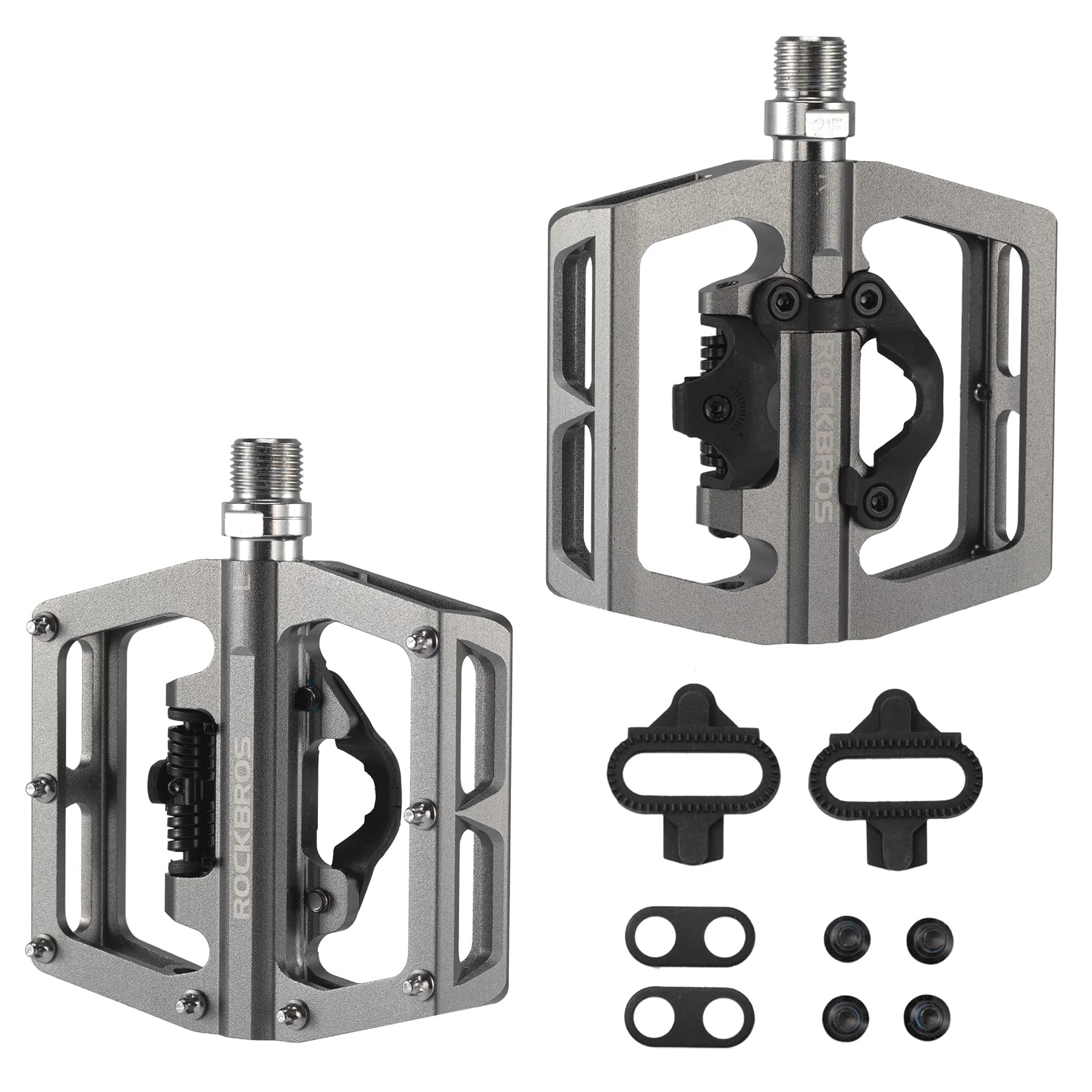 ROCKBROS MTB Aluminum Bike Pedals Compatible with SPD - ROCKBROS #Color_Titanium color