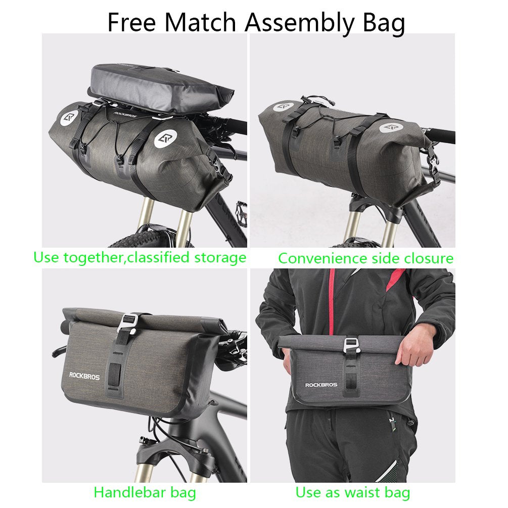 ROCKBROS 12L-20L Waterproof Bikepacking Handlebar Bags with 2 Dry Packs for Bikes