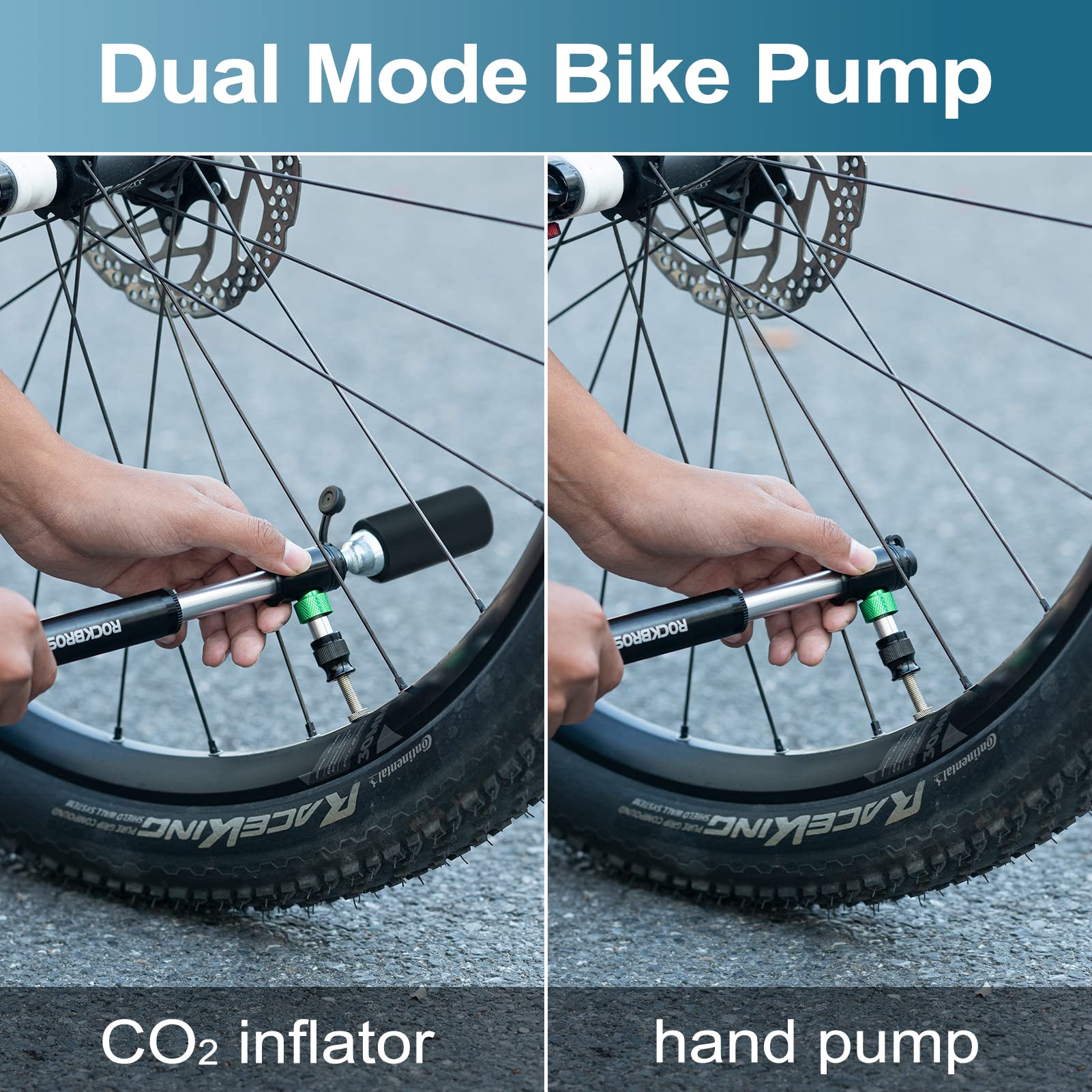ROCKBROS Mini Bike 110PSI Hand Tire Pump and CO2  No CO2 Cartridges Included - ROCKBROS
