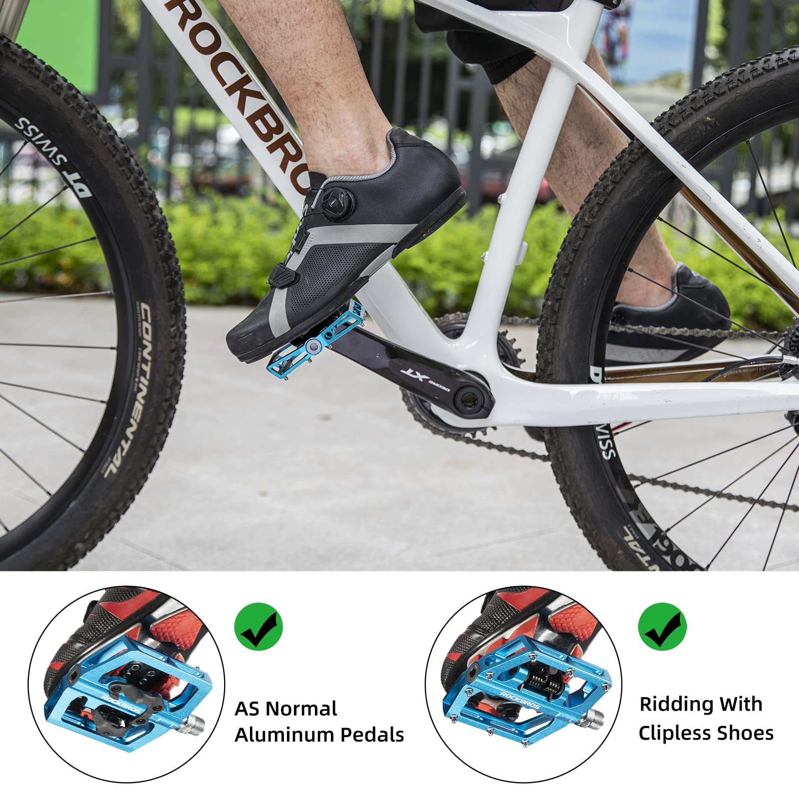 ROCKBROS MTB Aluminum Bike Pedals Compatible with SPD - ROCKBROS #Color_Blue
