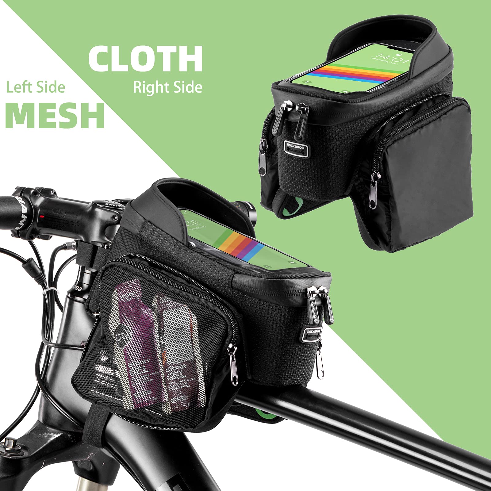 ROCKBROS Bike Phone Mount Frame Bag Bike Bicycle Phone Holder with Side Bags