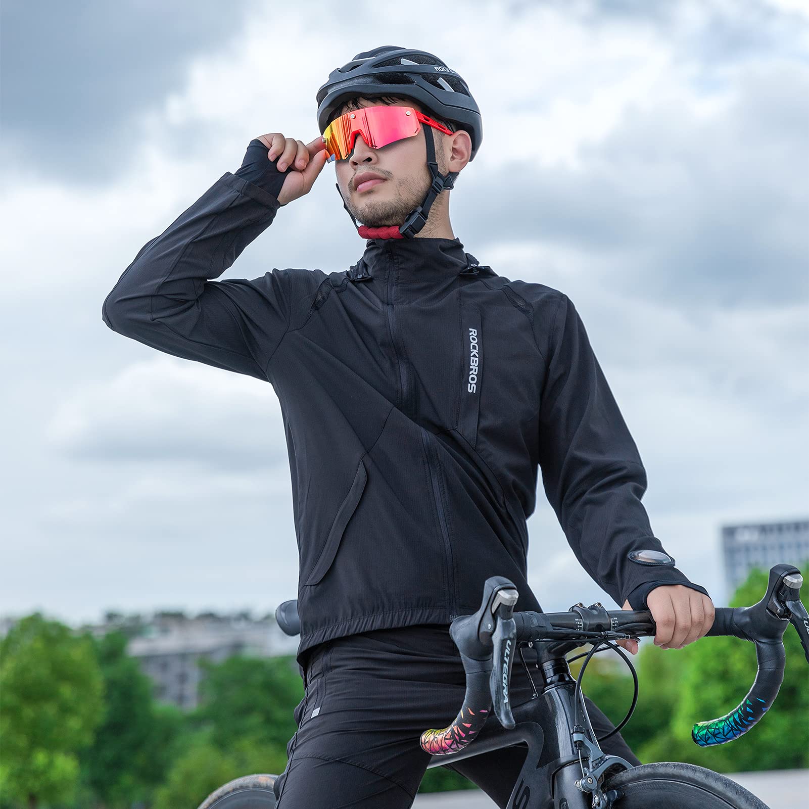 ROCKBROS Men's Windproof Cycling Jacket, Quick-Dry Lightweight Breathable MTB Jacket