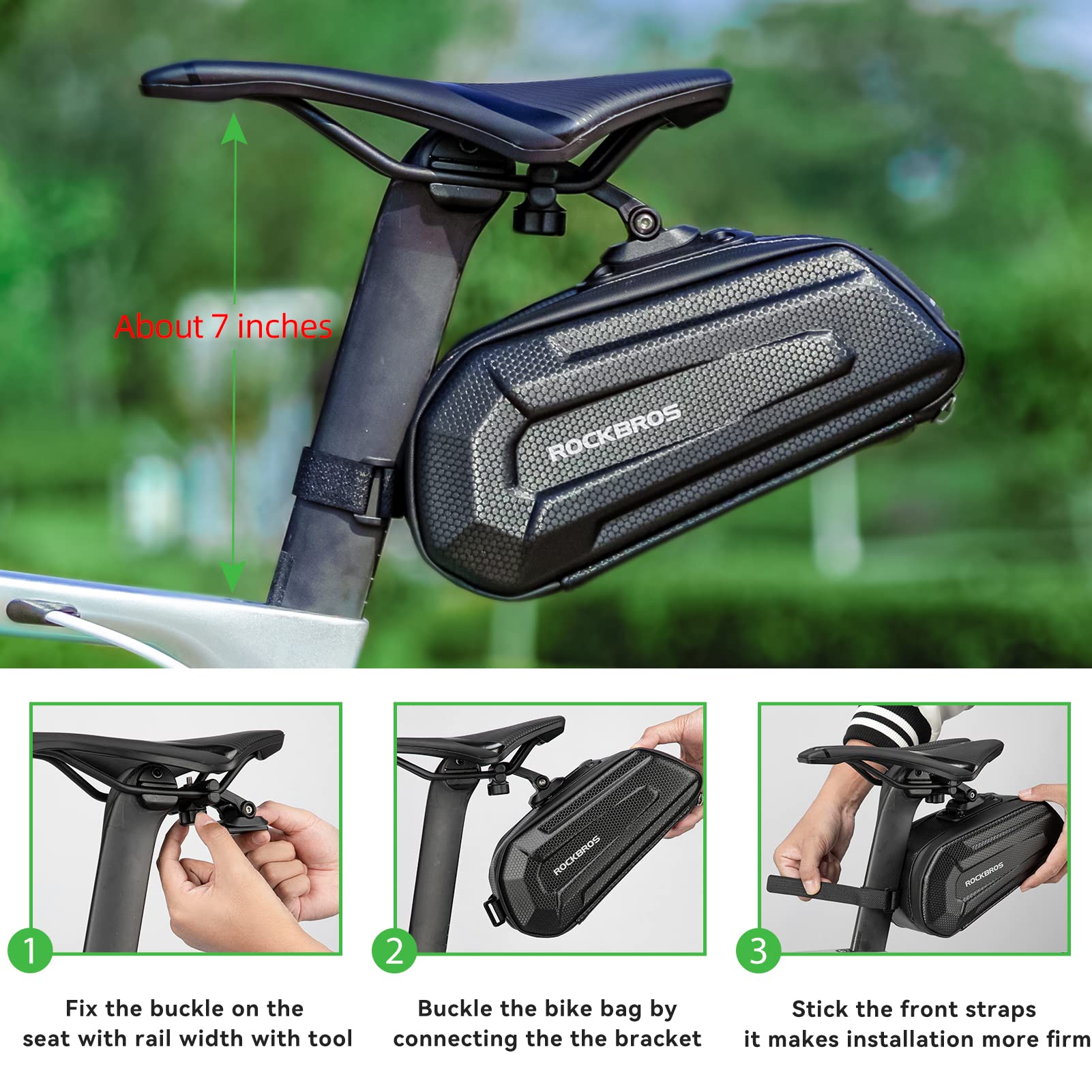 ROCKBROS Bike Bicycle 1.7L Saddle Seat Bag 3D Hard Shell with Silver Reflective Strip - ROCKBROS