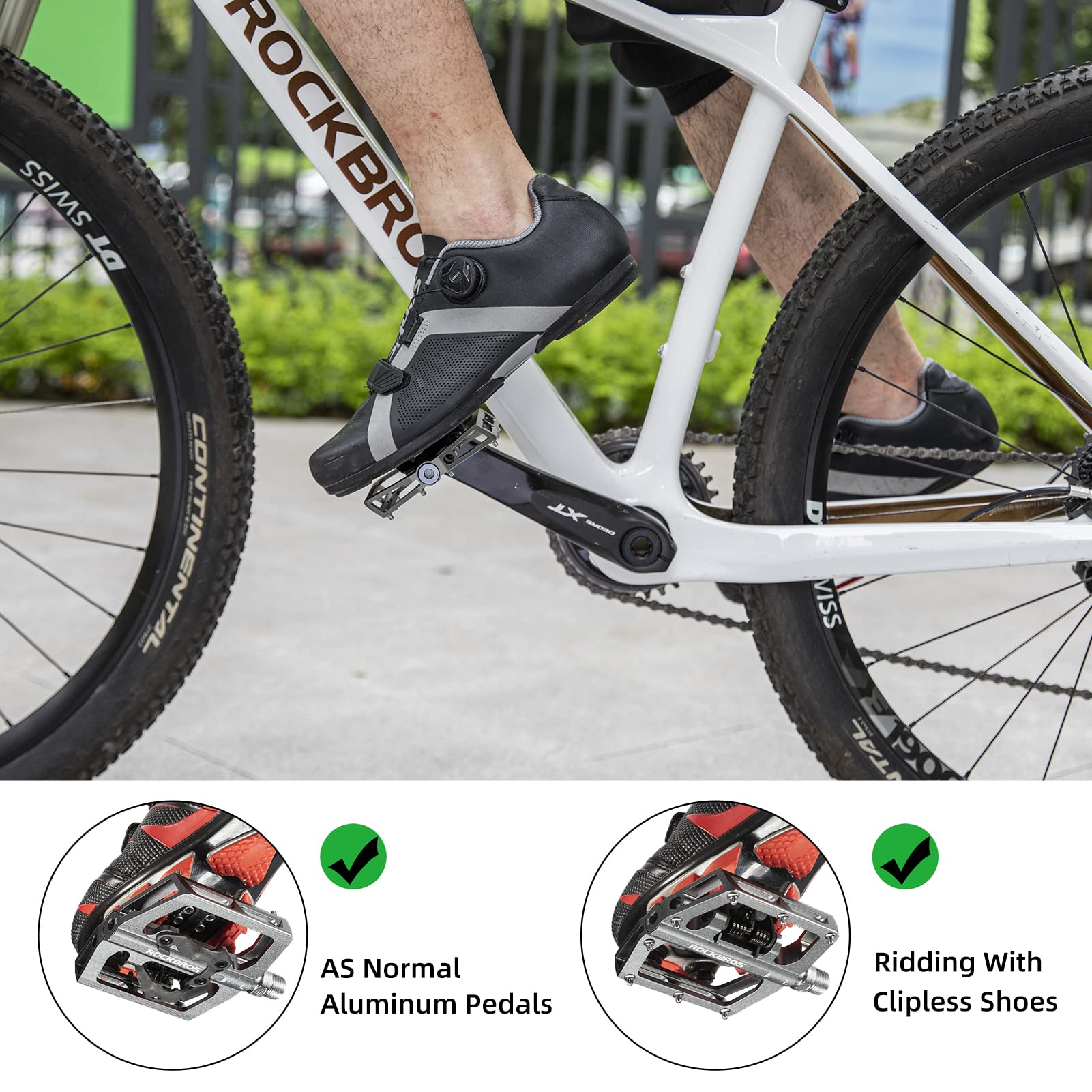 ROCKBROS MTB Aluminum Bike Pedals Compatible with SPD - ROCKBROS #Color_Titanium color