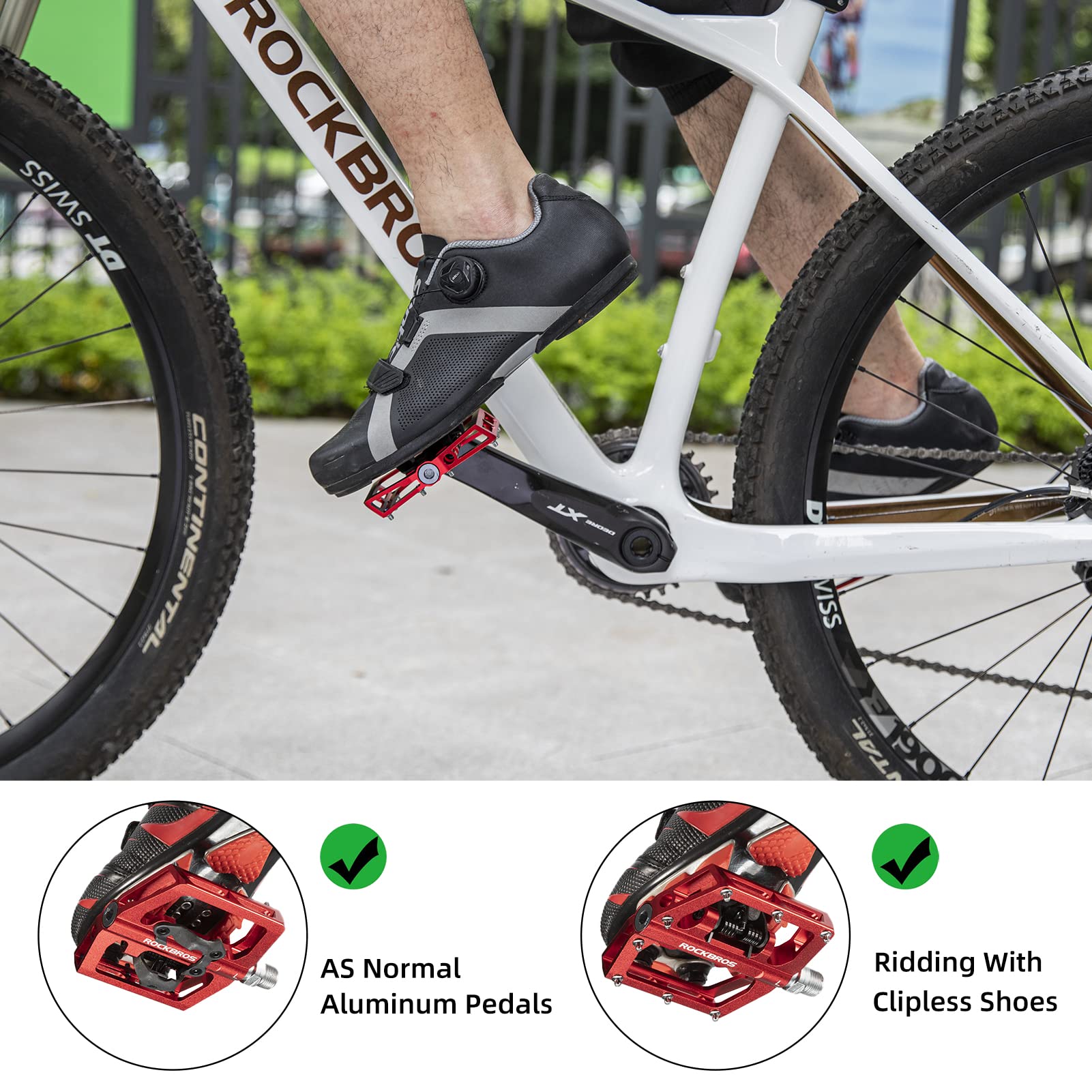 ROCKBROS MTB Aluminum Bike Pedals Compatible with SPD - ROCKBROS #Color_Red