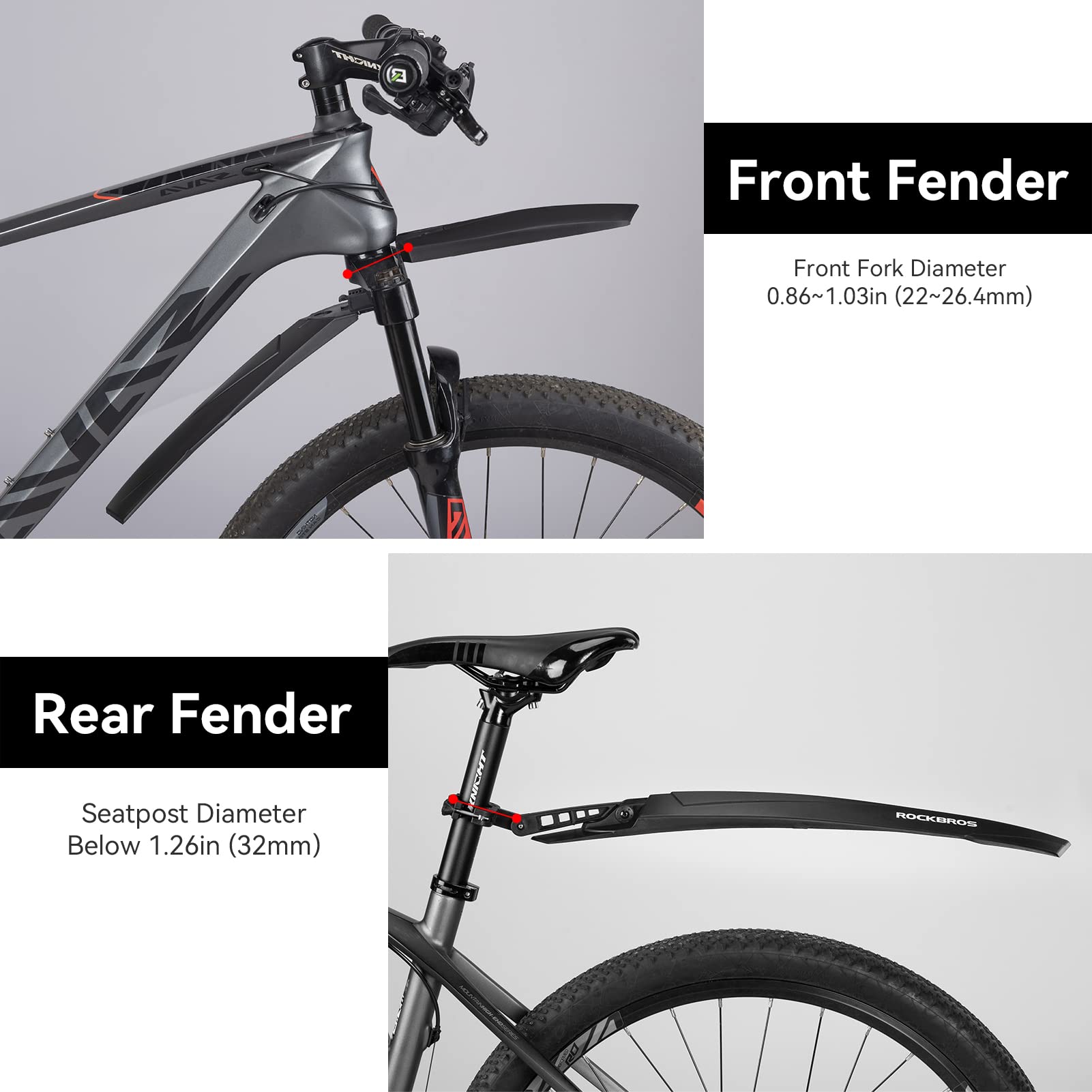 ROCKBROS Adjustable MTB Mud Guards Front & Rear Splash Guard - ROCKBROS