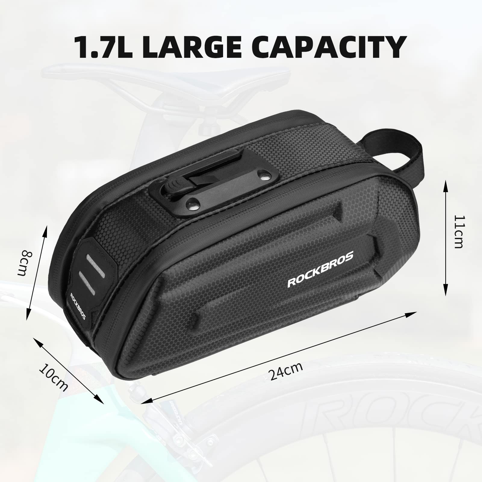 ROCKBROS Bike Bicycle 1.7L Saddle Seat Bag 3D Hard Shell with Silver Reflective Strip - ROCKBROS