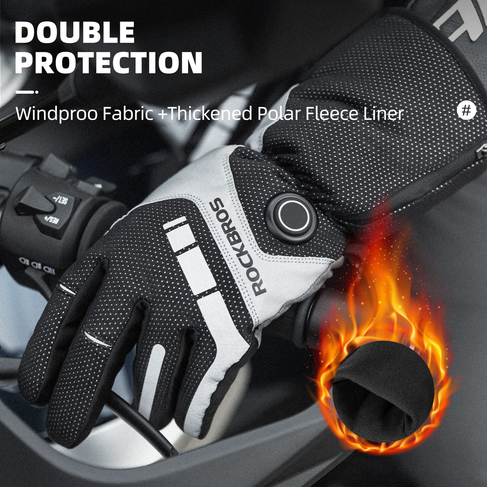 ROCKBROS Rechargeable Heated Gloves 4000mAh Touchscreen Windproof Thermal