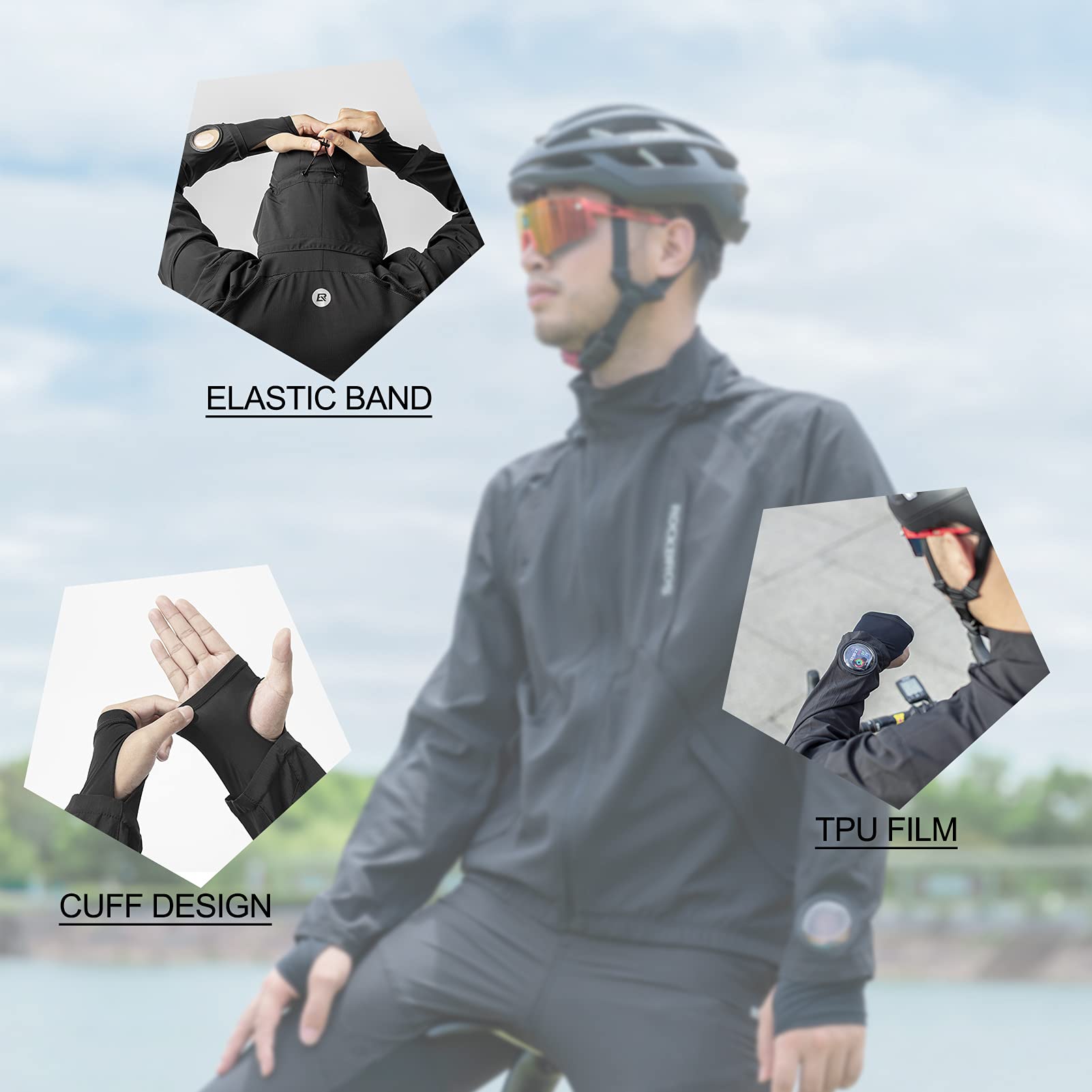 ROCKBROS Men's Windproof Cycling Jacket, Quick-Dry Lightweight Breathable MTB Jacket