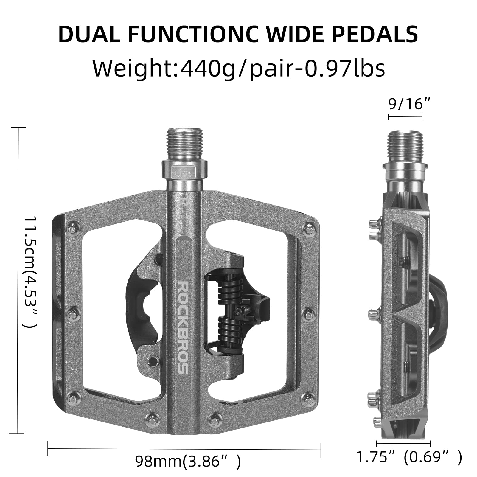 ROCKBROS MTB Aluminum Bike Pedals Compatible with SPD - ROCKBROS #Color_Titanium color