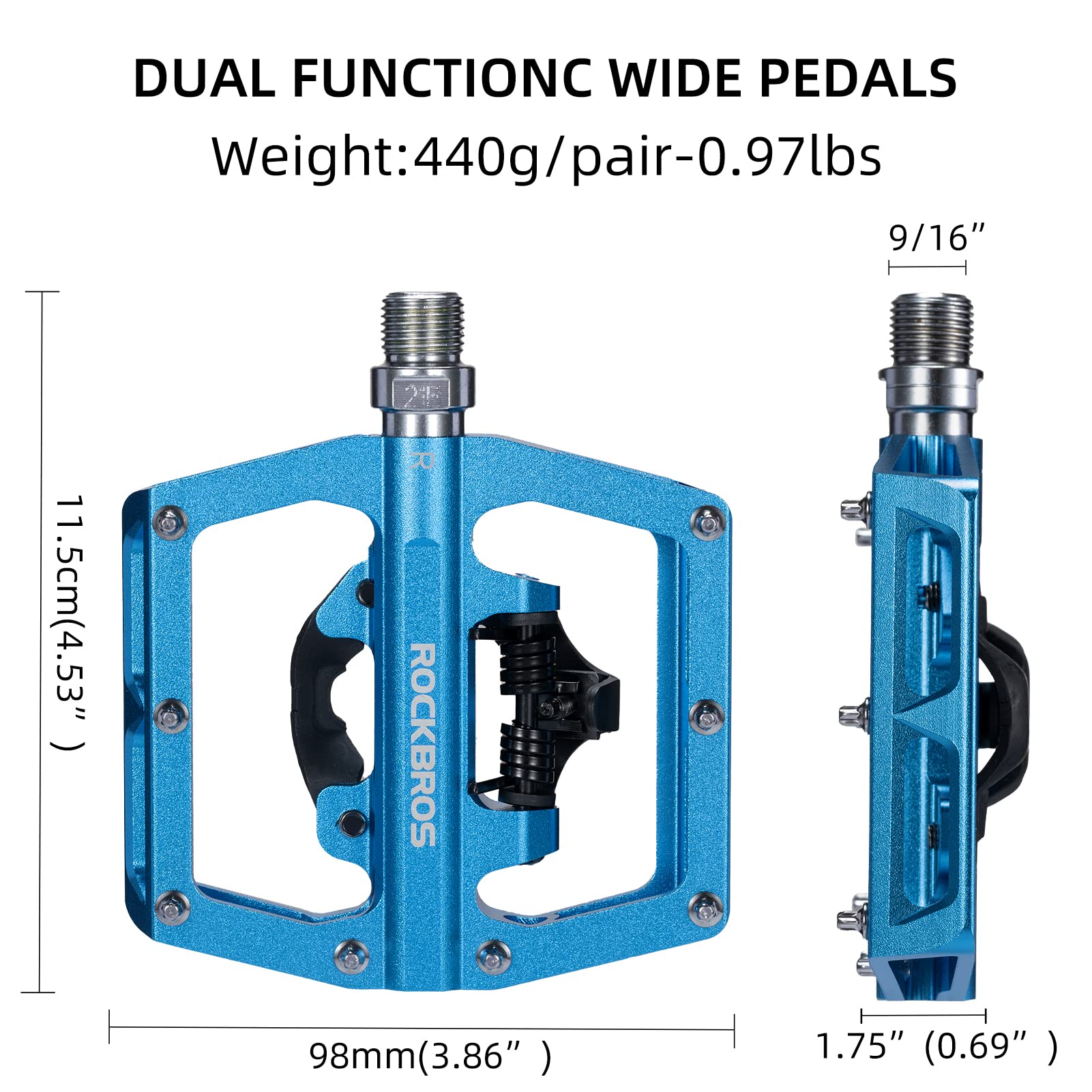 ROCKBROS MTB Aluminum Bike Pedals Compatible with SPD - ROCKBROS #Color_Blue