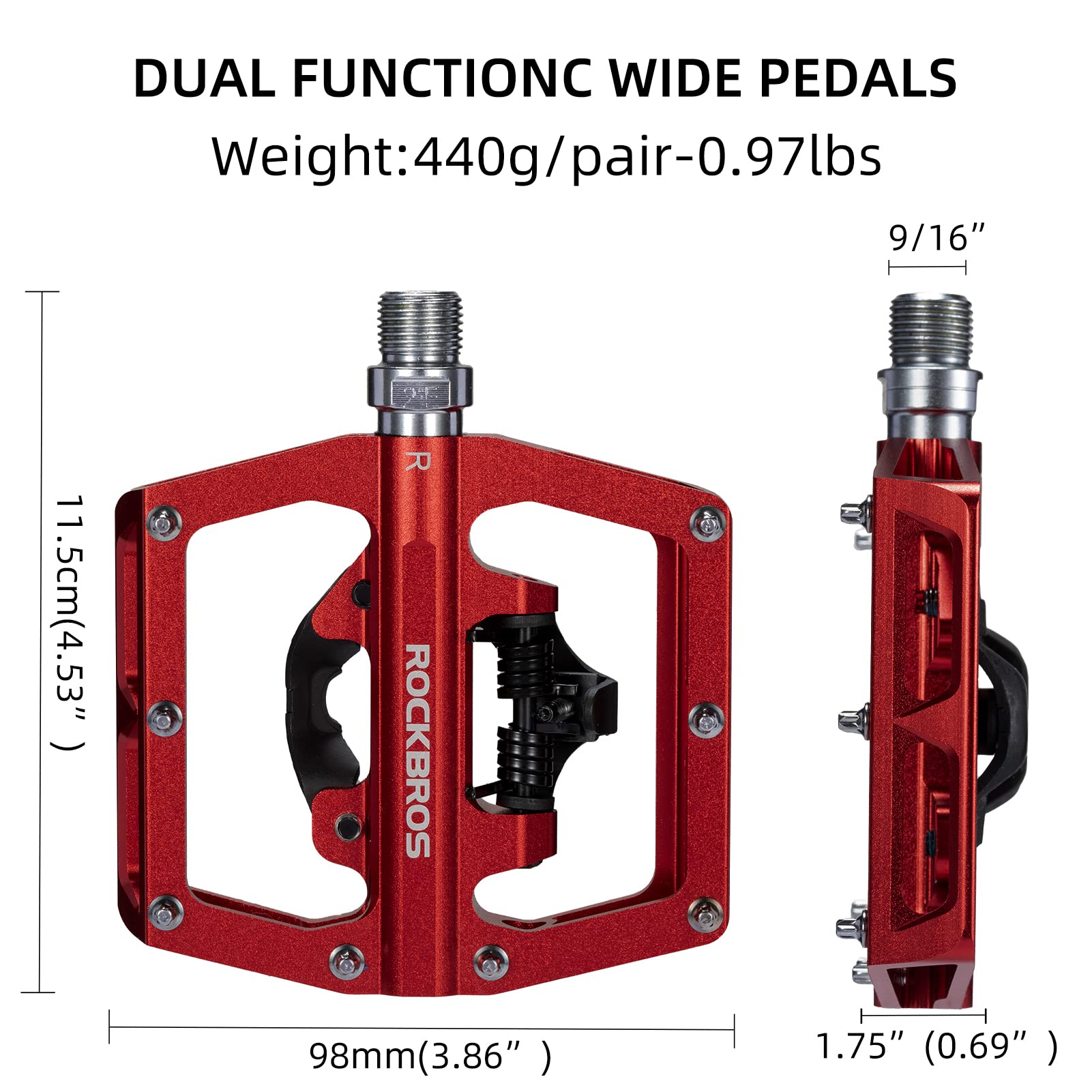 ROCKBROS MTB Aluminum Bike Pedals Compatible with SPD - ROCKBROS #Color_Red