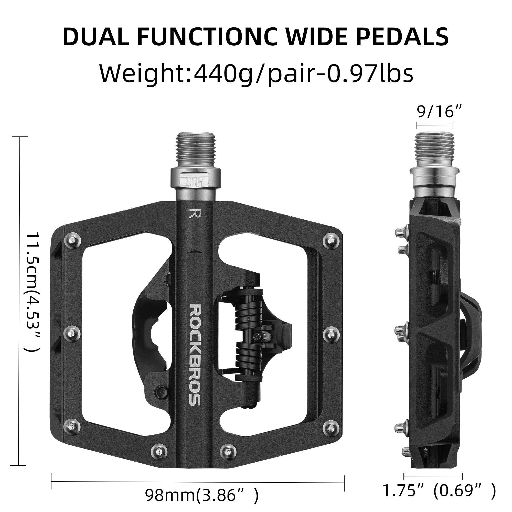 ROCKBROS MTB Aluminum Bike Pedals Compatible with SPD - ROCKBROS #Color_black