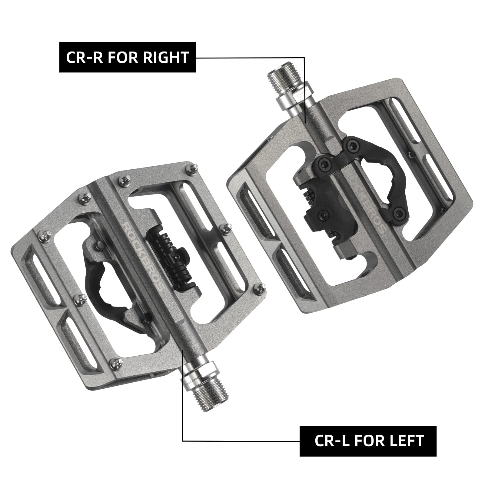ROCKBROS MTB Aluminum Bike Pedals Compatible with SPD - ROCKBROS #Color_Titanium color
