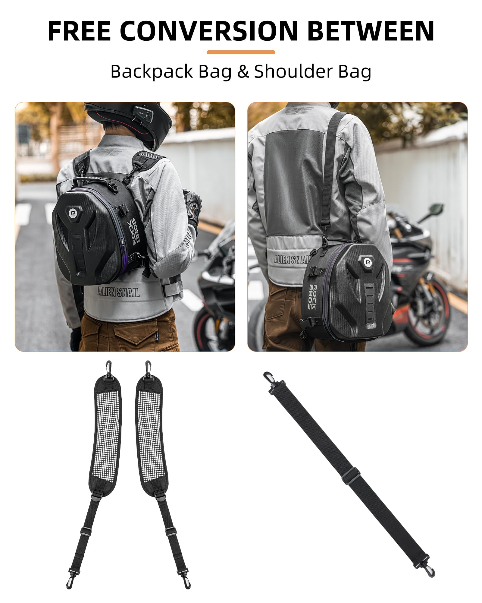 ROCKBROS Waterproof Tail Motorcycle Tail Rear Seat Bag 12.5L Storage Backpacks Hard Shell