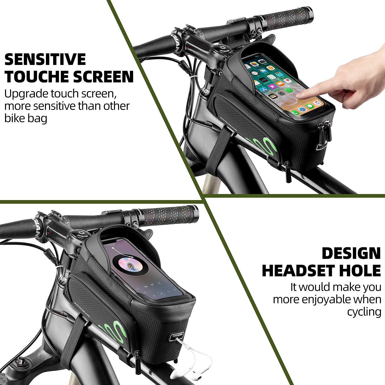 ROCKBROS Bike Phone Mount Frame Bag Bike Bicycle Phone Holder with Side Bags