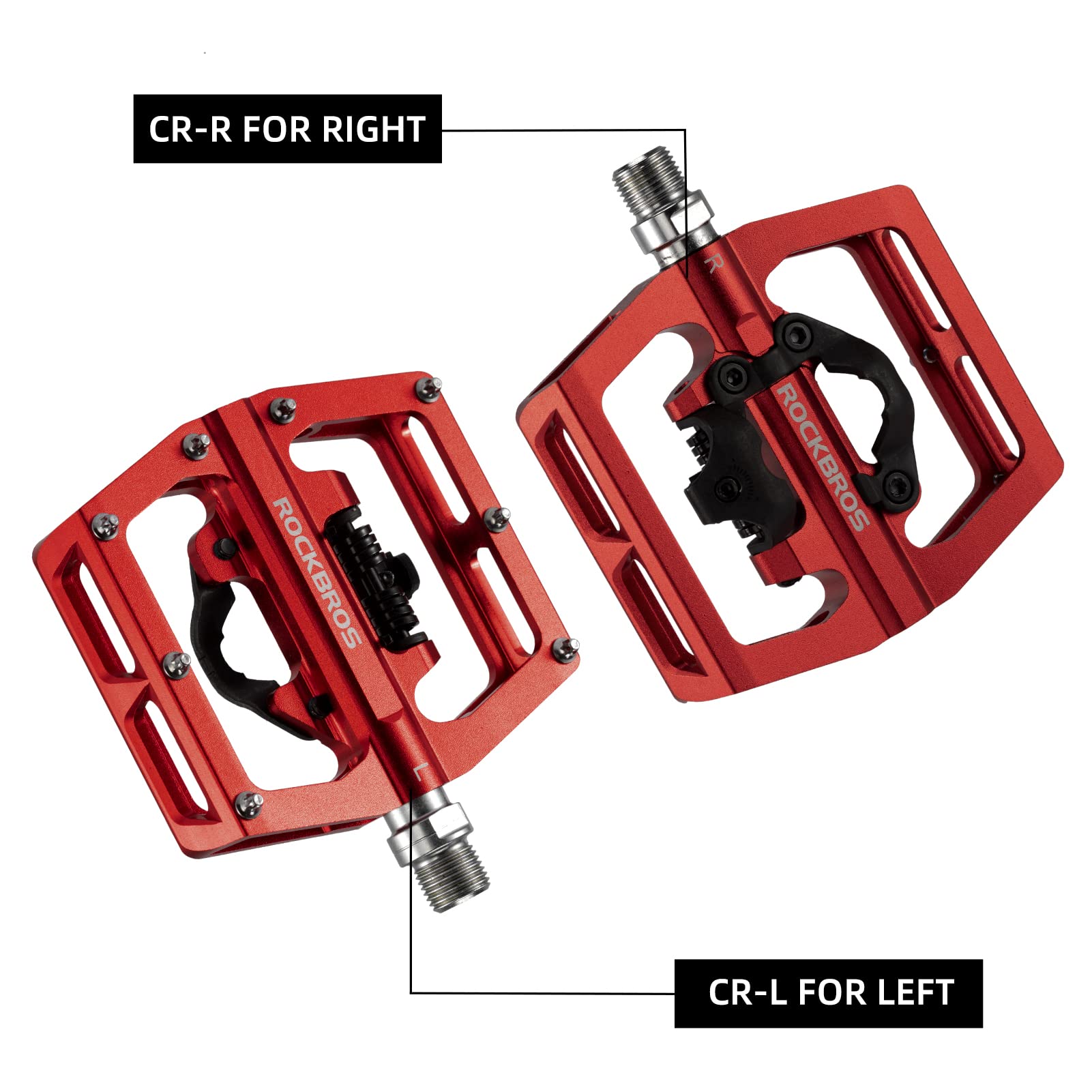 ROCKBROS MTB Aluminum Bike Pedals Compatible with SPD - ROCKBROS #Color_Red