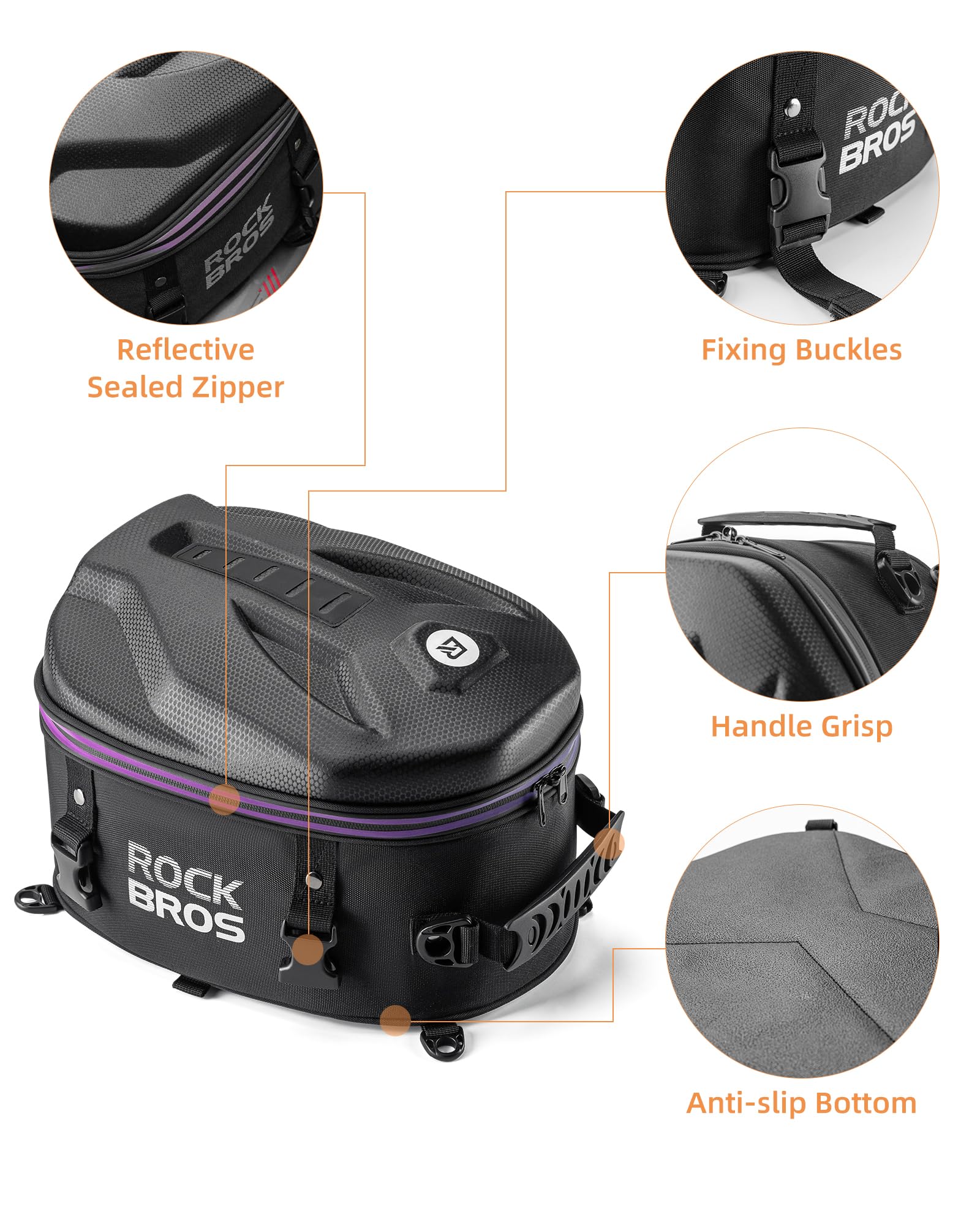 ROCKBROS Waterproof Tail Motorcycle Tail Rear Seat Bag 12.5L Storage Backpacks Hard Shell