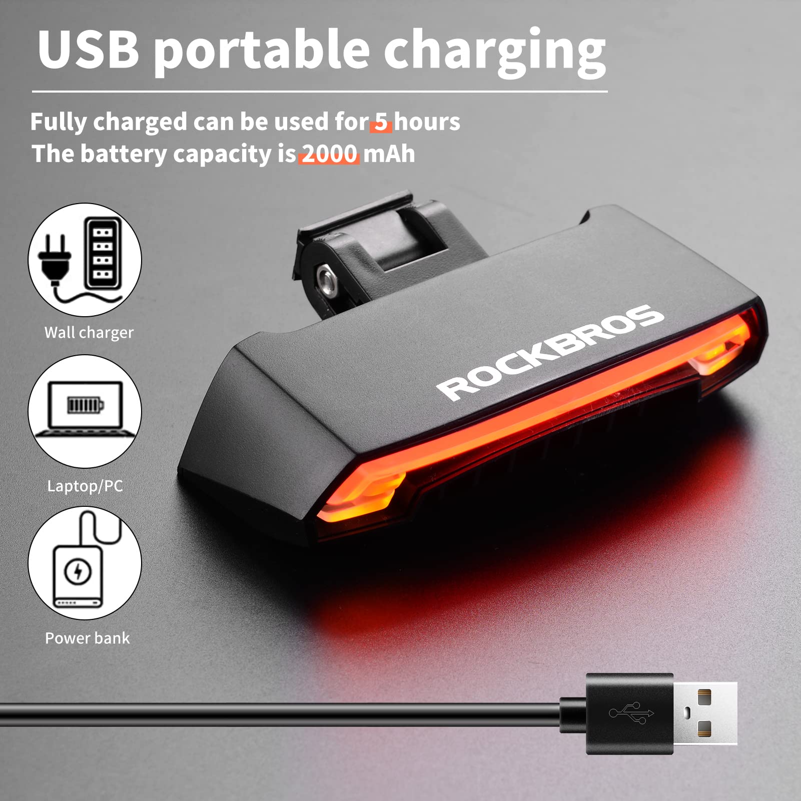 ROCKBROS Bike Tail Light Smart with Turn Signals Wireless Remote Brake - ROCKBROS