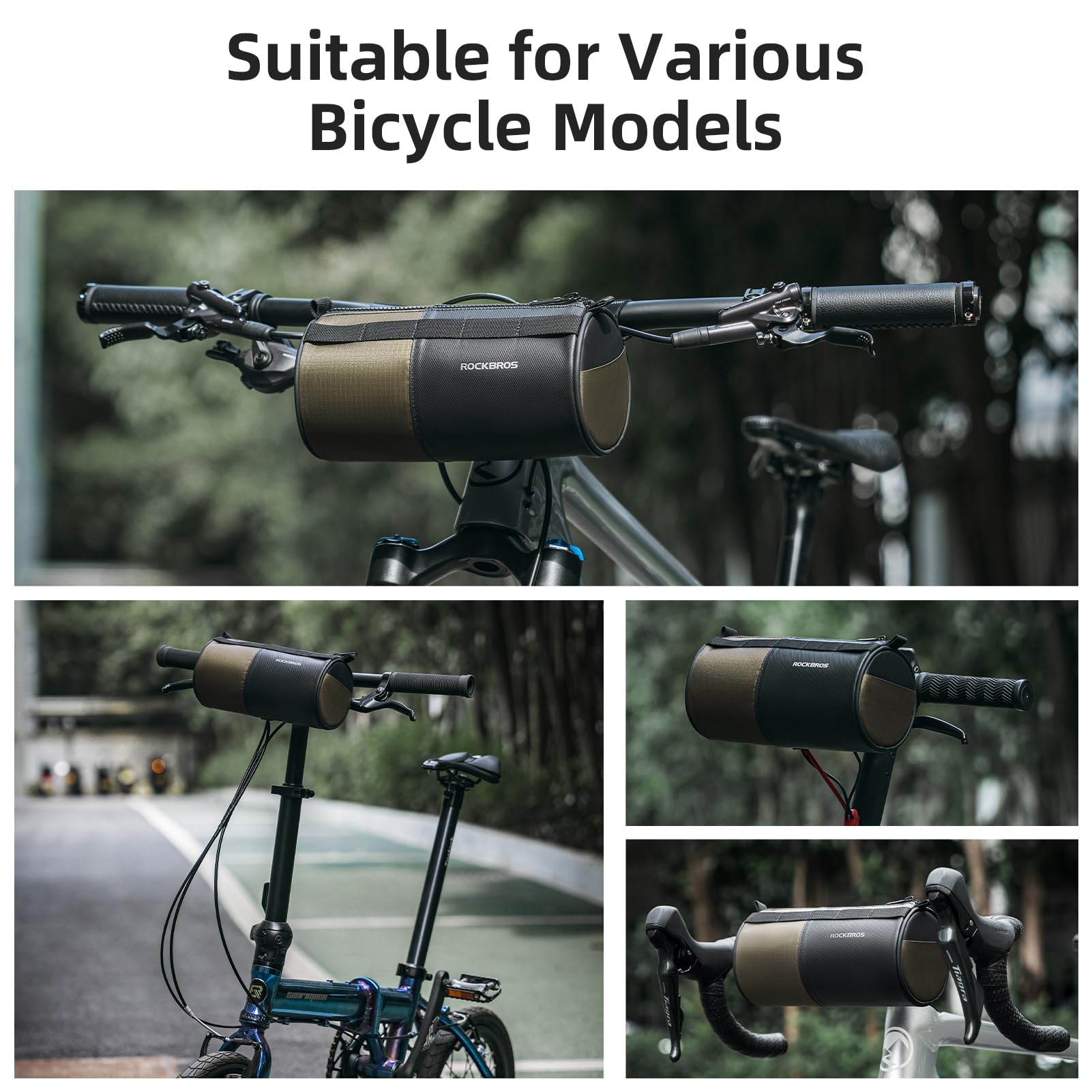 ROCKBROS Bike Handlebar Bag with Shoulder Strap for Road, Mountain Gravel Bikes