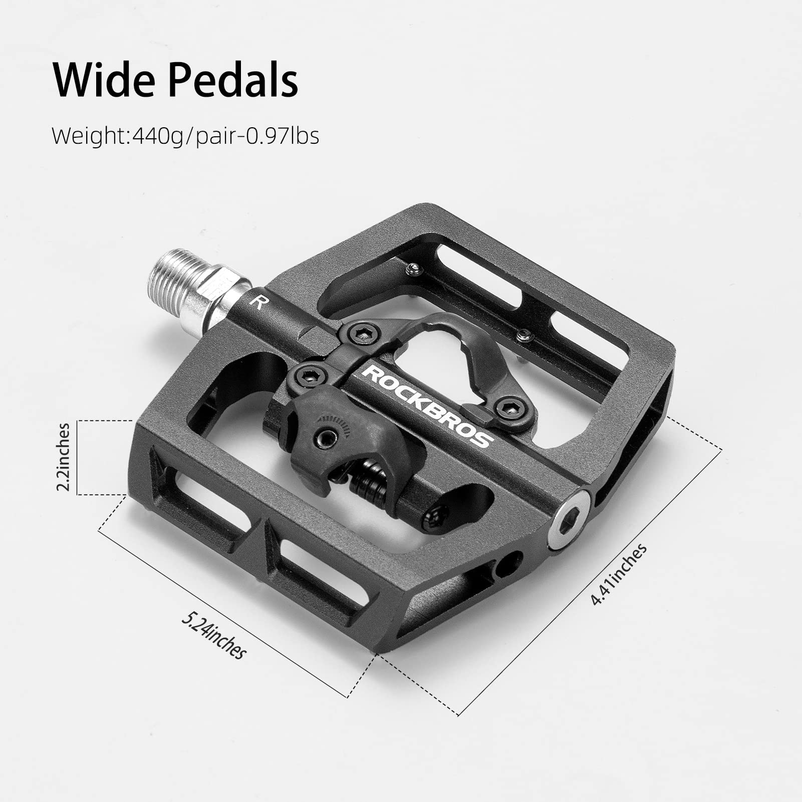 ROCKBROS MTB Aluminum Bike Pedals Compatible with SPD - ROCKBROS #Color_black