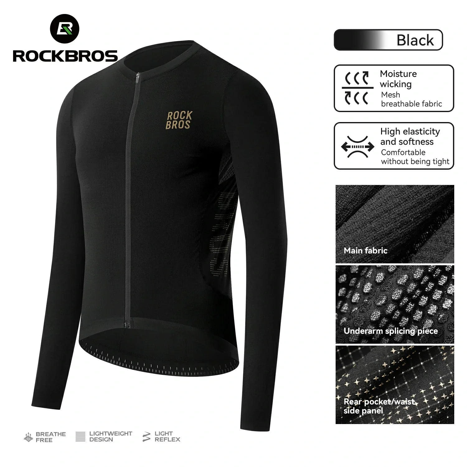 Lightweight cycling jersey with mesh ventilation design #Color_Black