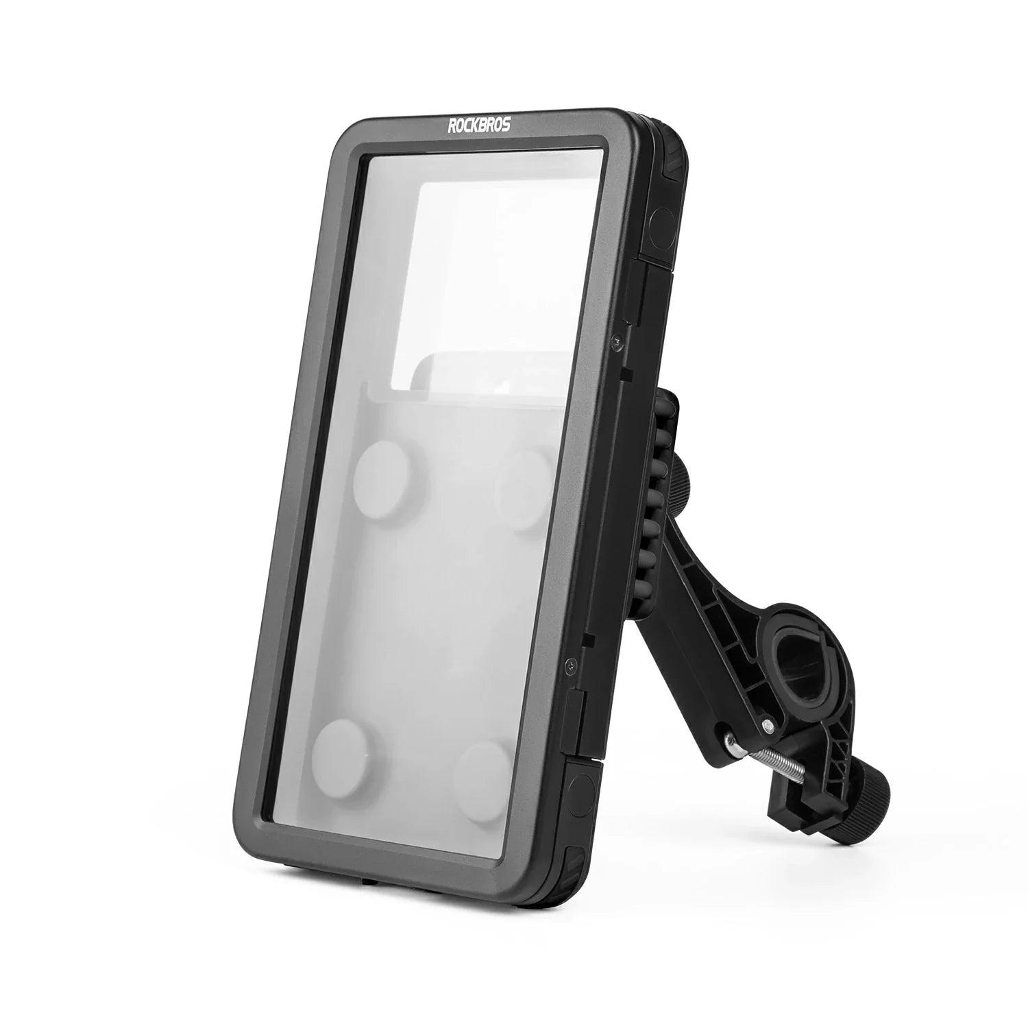 Black and transparent rectangular light with a clamp on a white background #color_Handlebar-black
