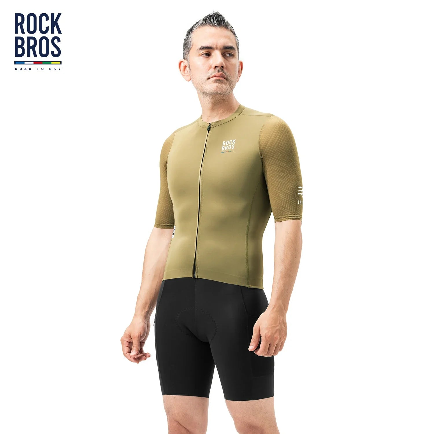 Moisture-wicking short sleeve cycling jersey with silicone gripper in green #Color_Green