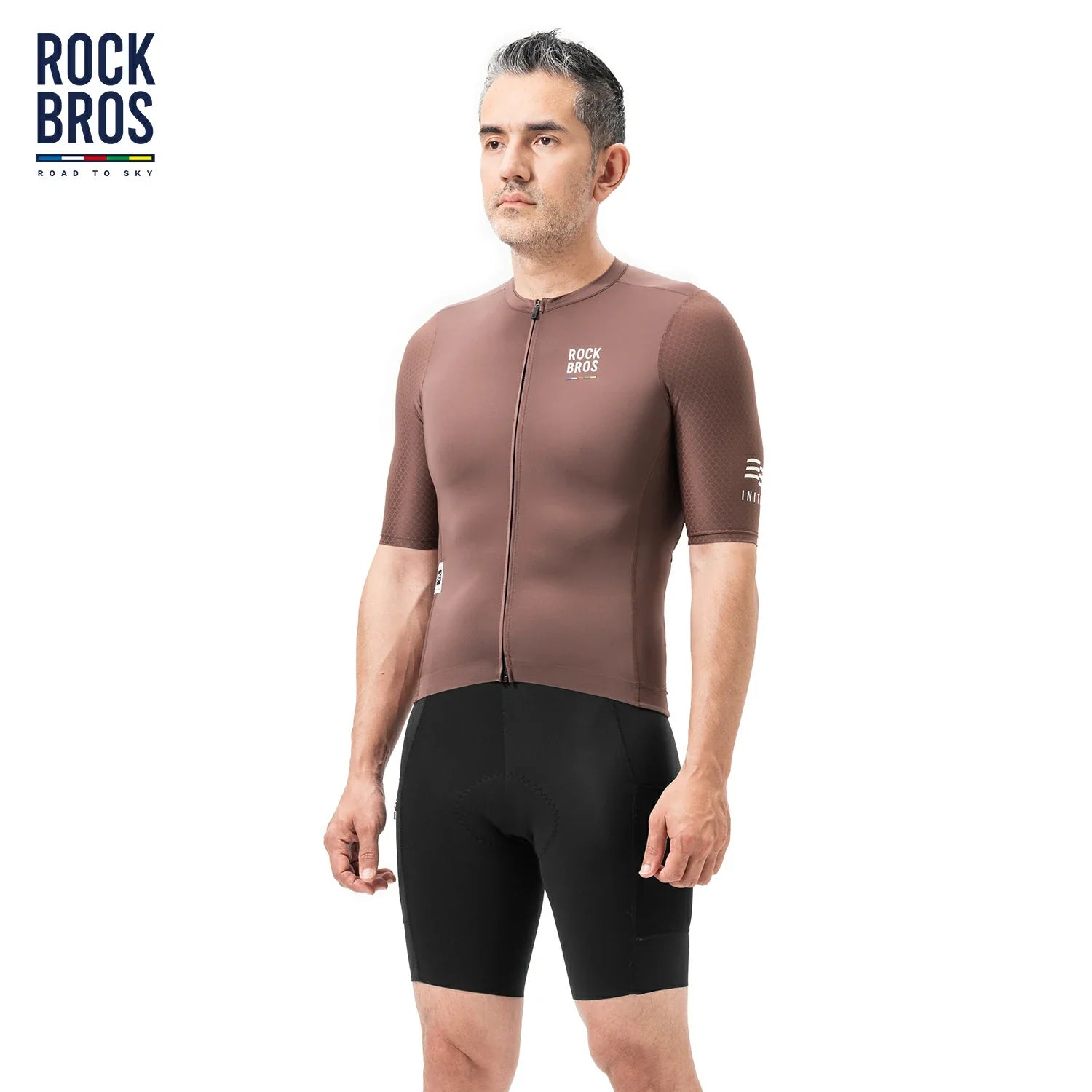 Moisture-wicking short sleeve cycling jersey with silicone gripper in mocha brown #Color_Mocha Brown